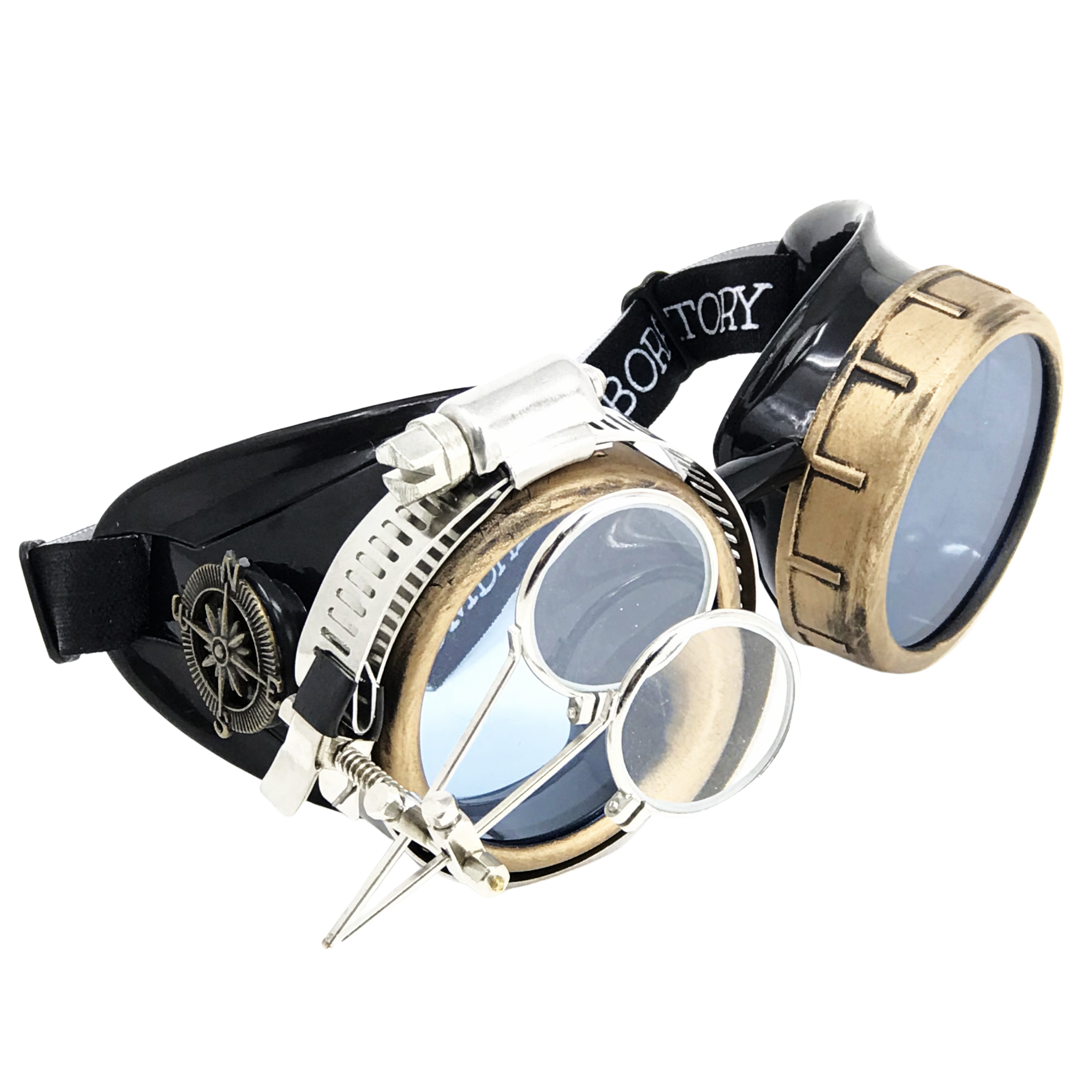 Steampunk Goggles with magnifying loupes light blue lenses