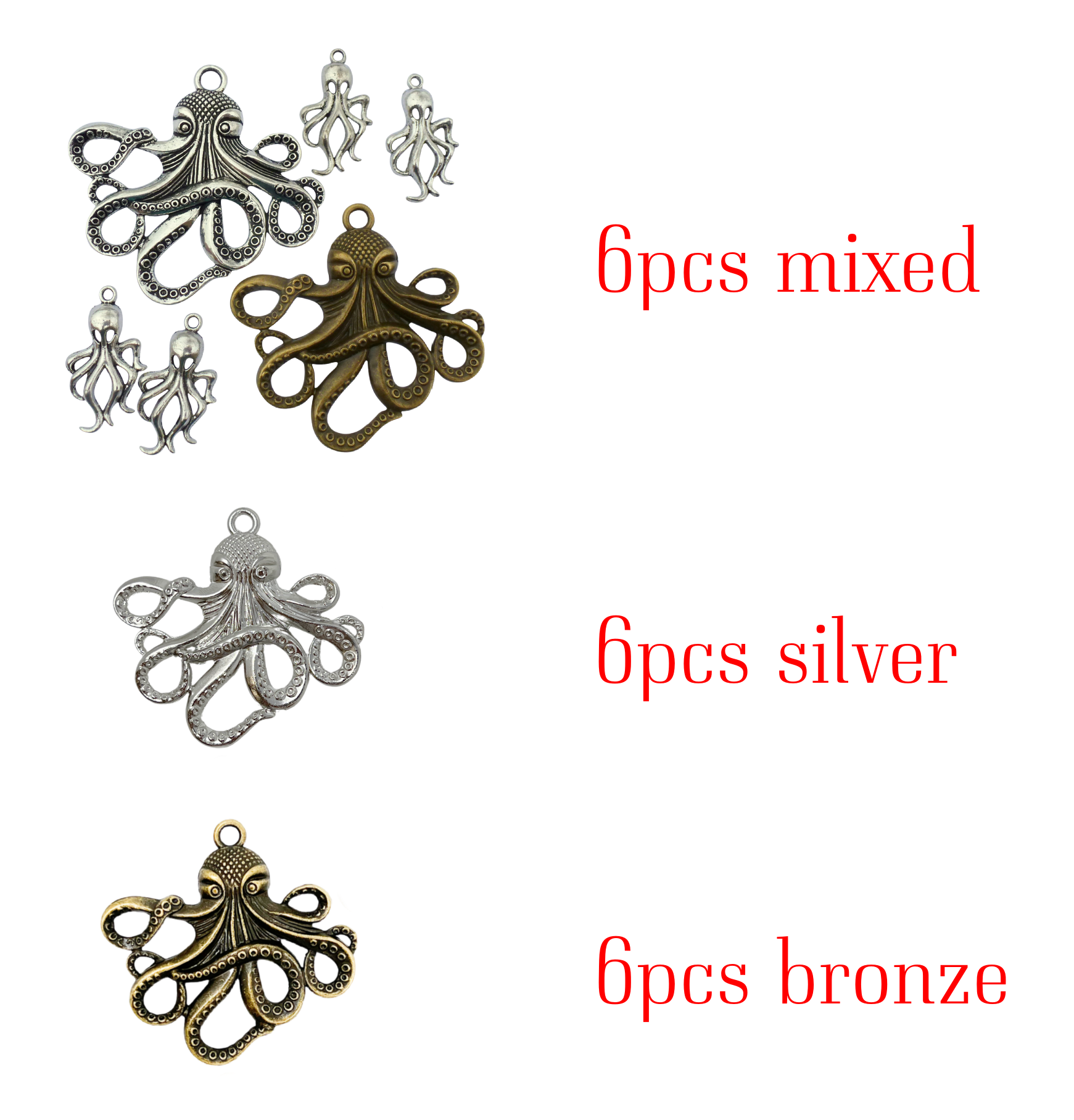 Octopus charms 6pcs DIY art and craft