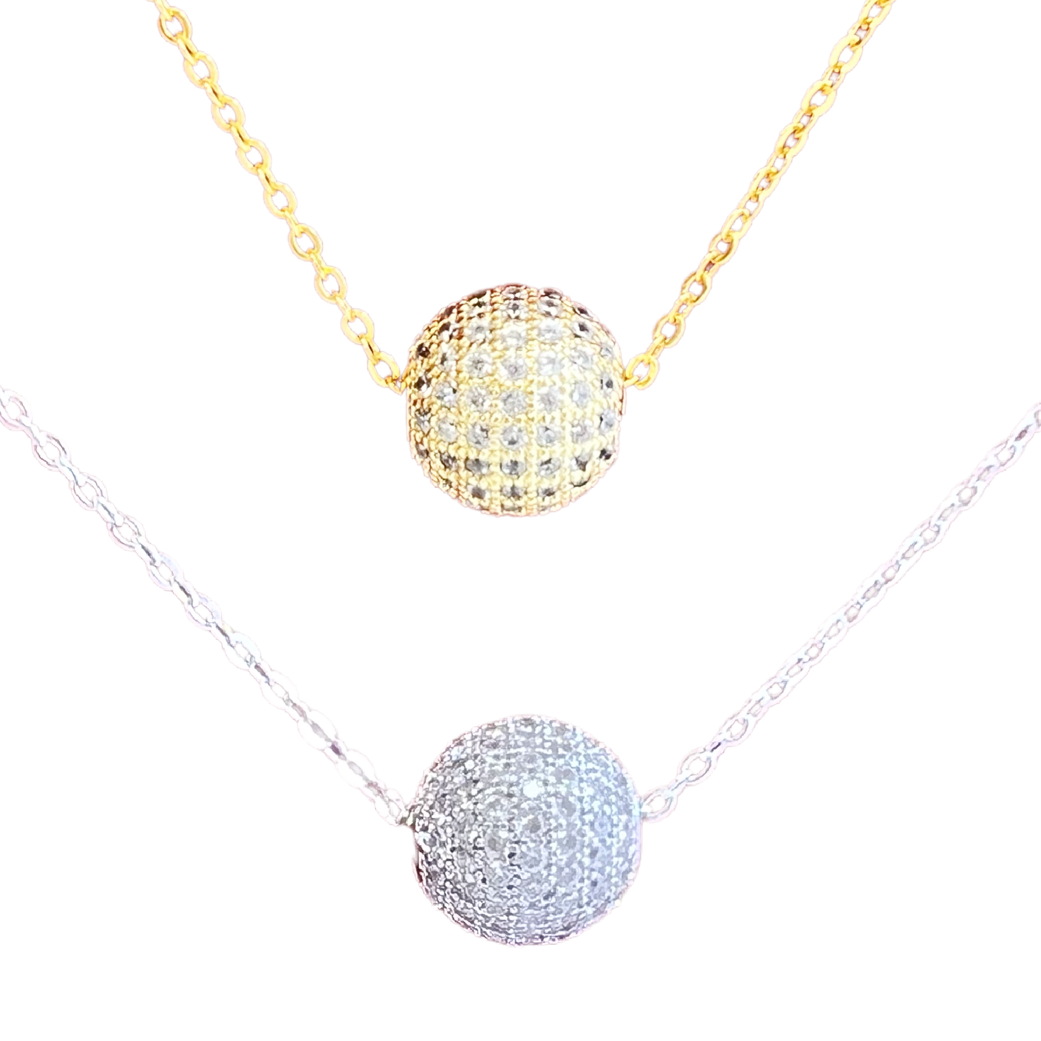 Ethereal gold or silver sun ball necklace