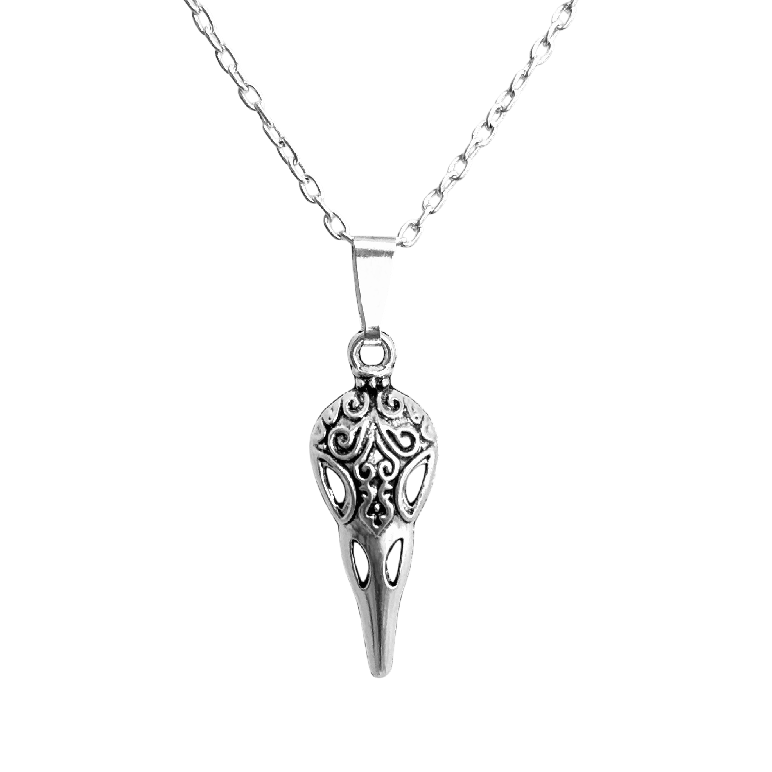Crow skull necklace silver