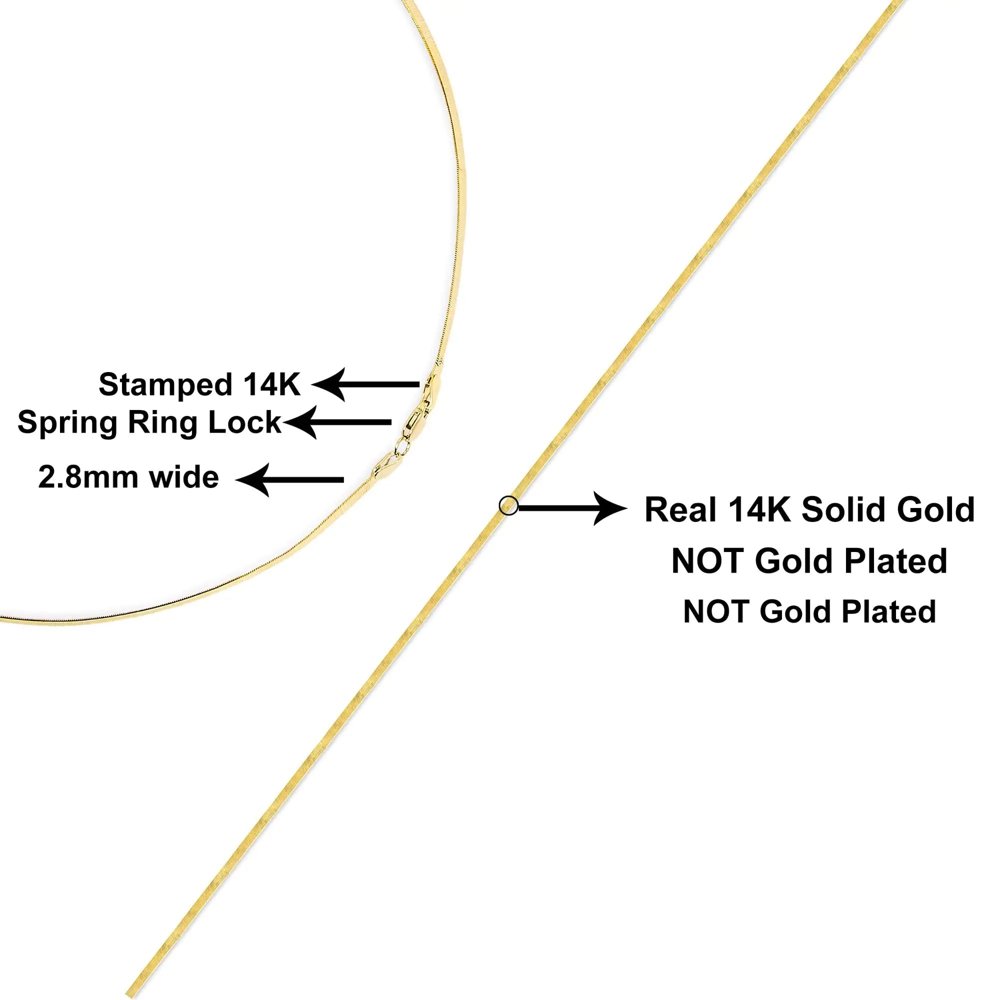 Style Loft Collection Unisex Solid 14K Gold 2.8mm Imperial Herringbone Chain Necklace