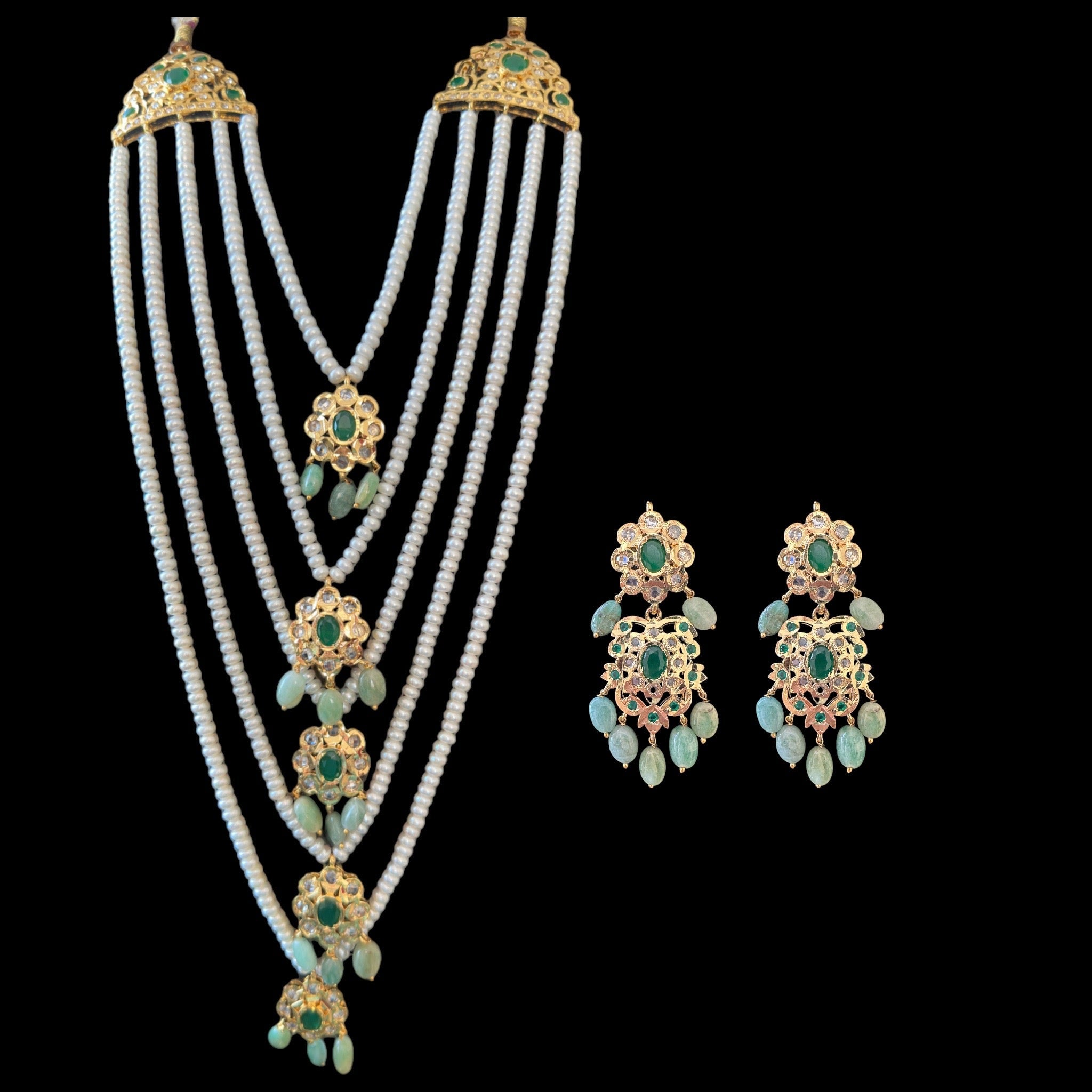 SAT92 Fresh water pearl and emerald beads satlada ( READY TO SHIP )