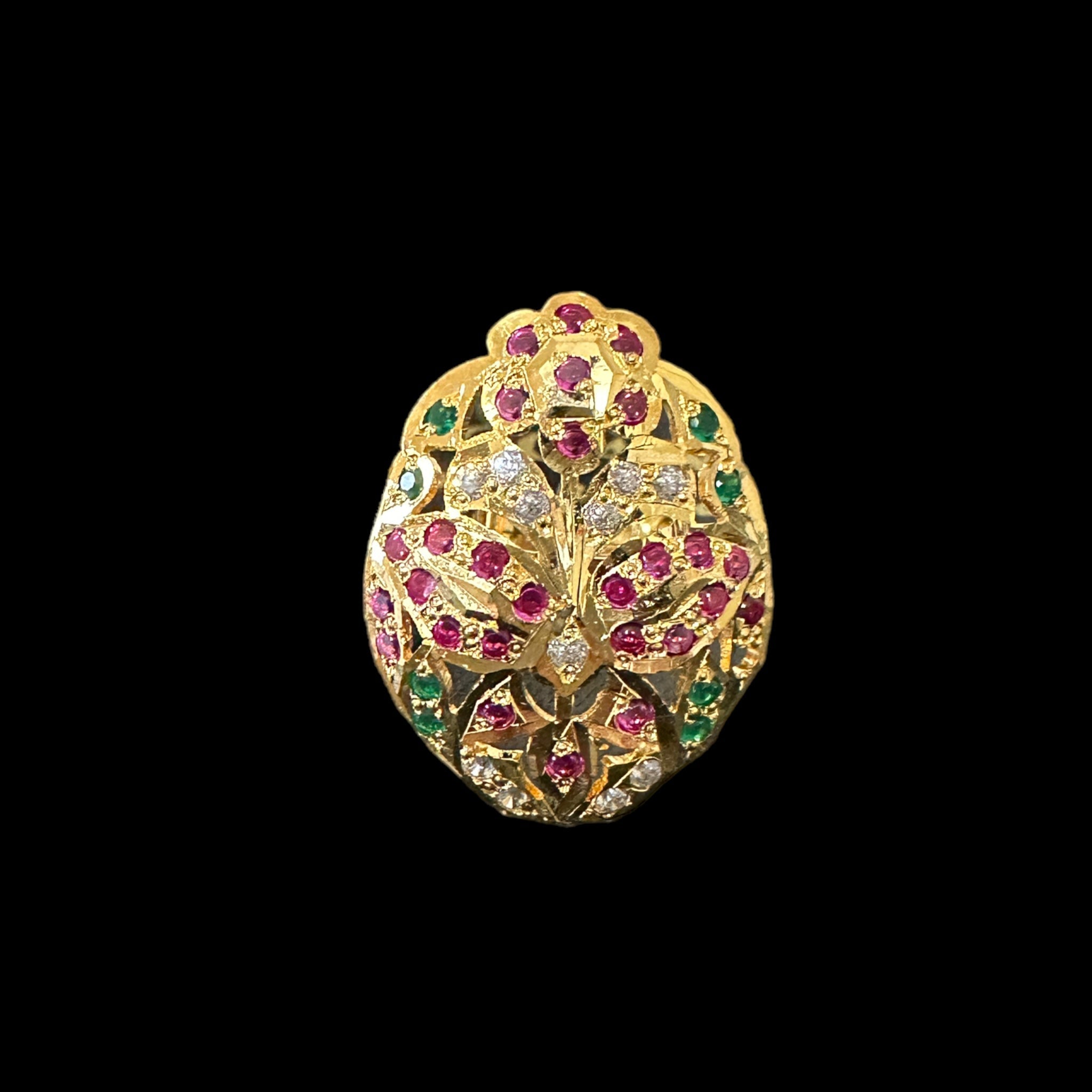 Gold plated silver ring in ruby emerald and zircon    ( READY TO SHIP )