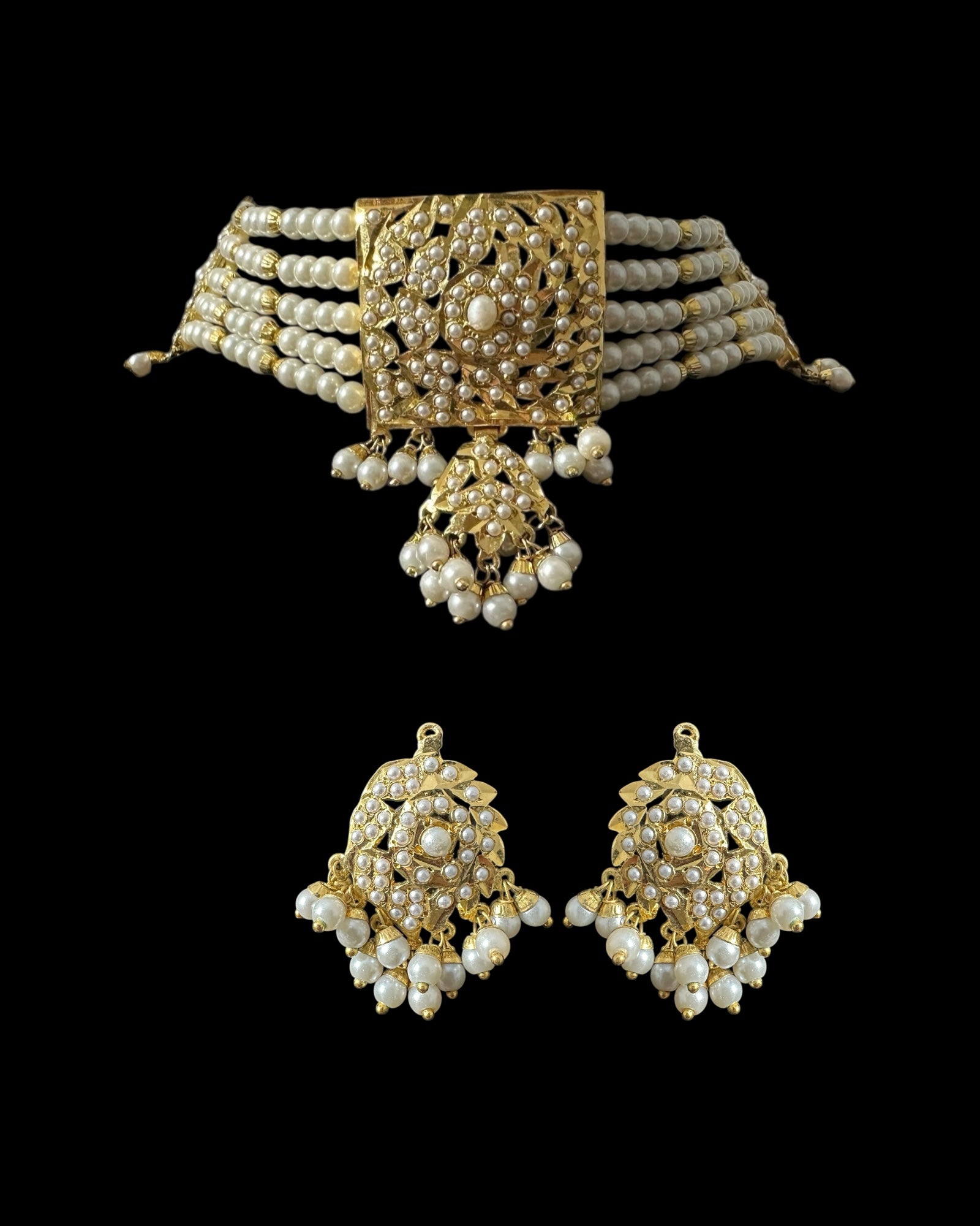 C566 Gold plated jadau choker in pearls ( READY TO SHIP )