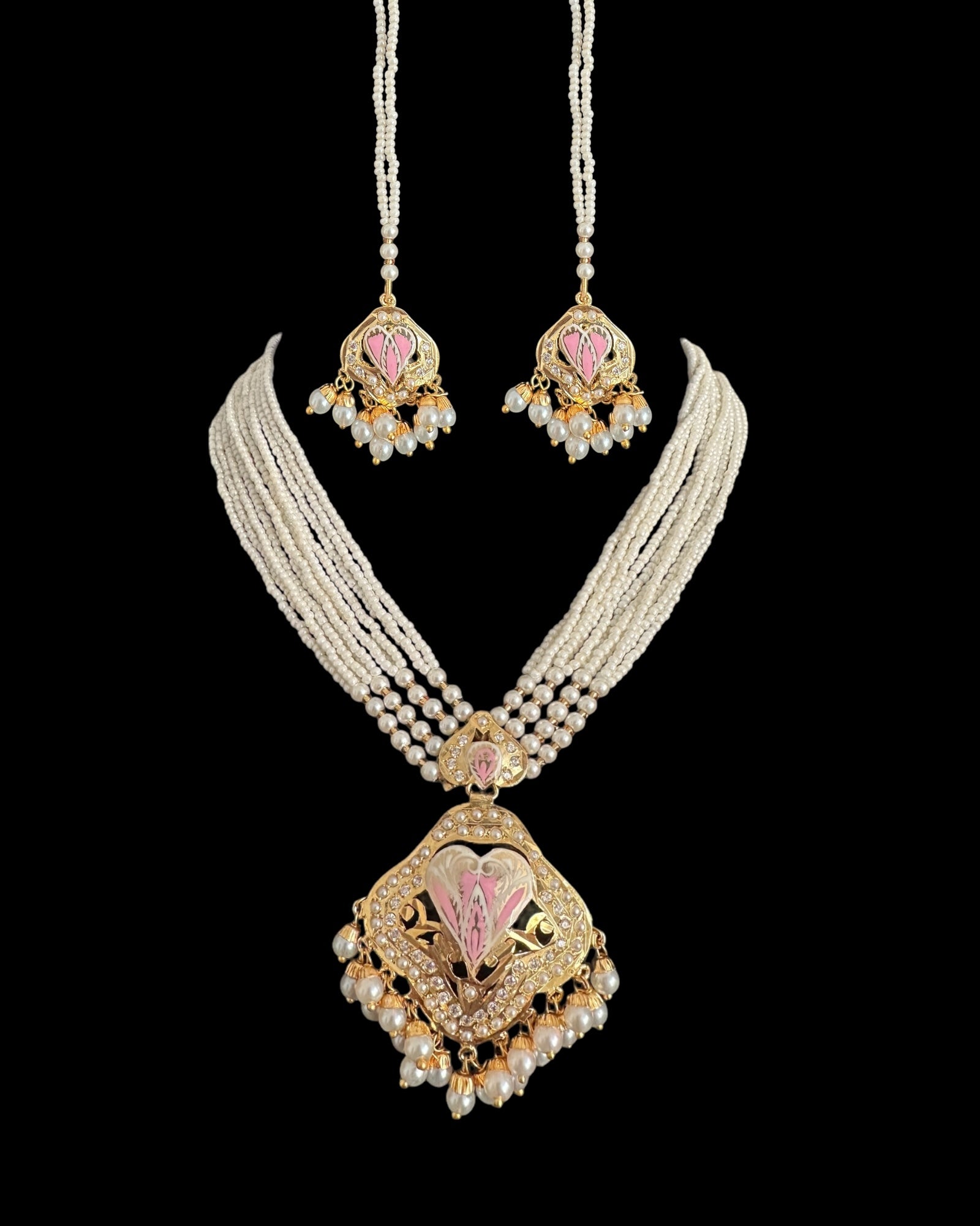 DNS192 punjabi Jadau necklace  set - pink &amp;amp;pearl    (READY TO SHIP)
