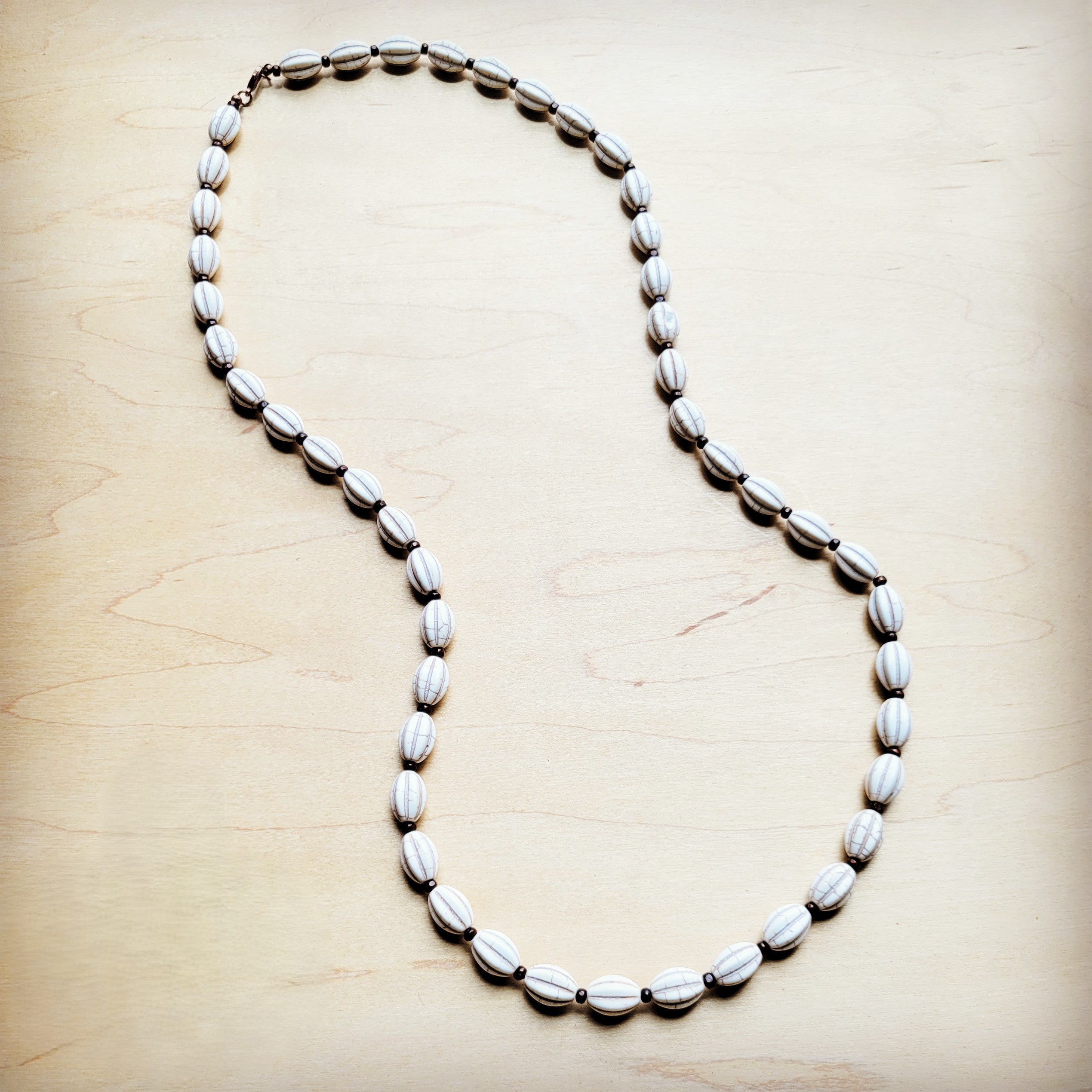 **White Turquoise &amp;amp; Wood Melon Beaded Necklace 258p