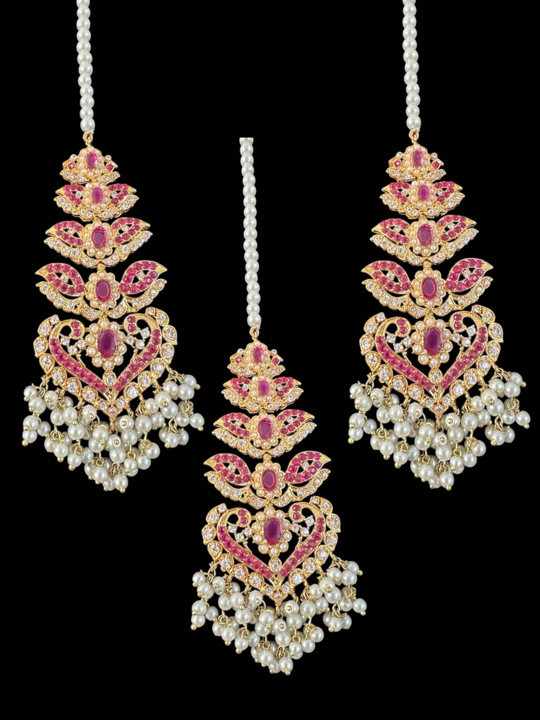 DJET98 Amisha Ruby pearl earrings tika ( SHIPS IN 4 WEEKS )
