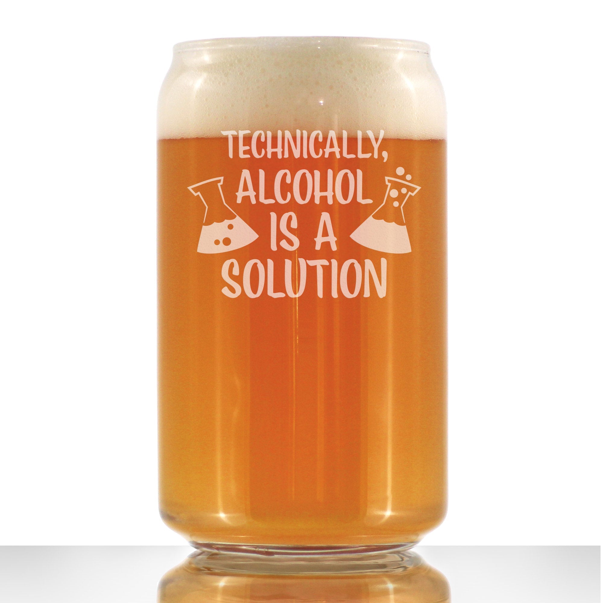 Alcohol is a Solution – Beer Can Pint Glass - Funny Science Teacher Gifts for Women &amp;amp; Men - 16 oz Drinking Glasses