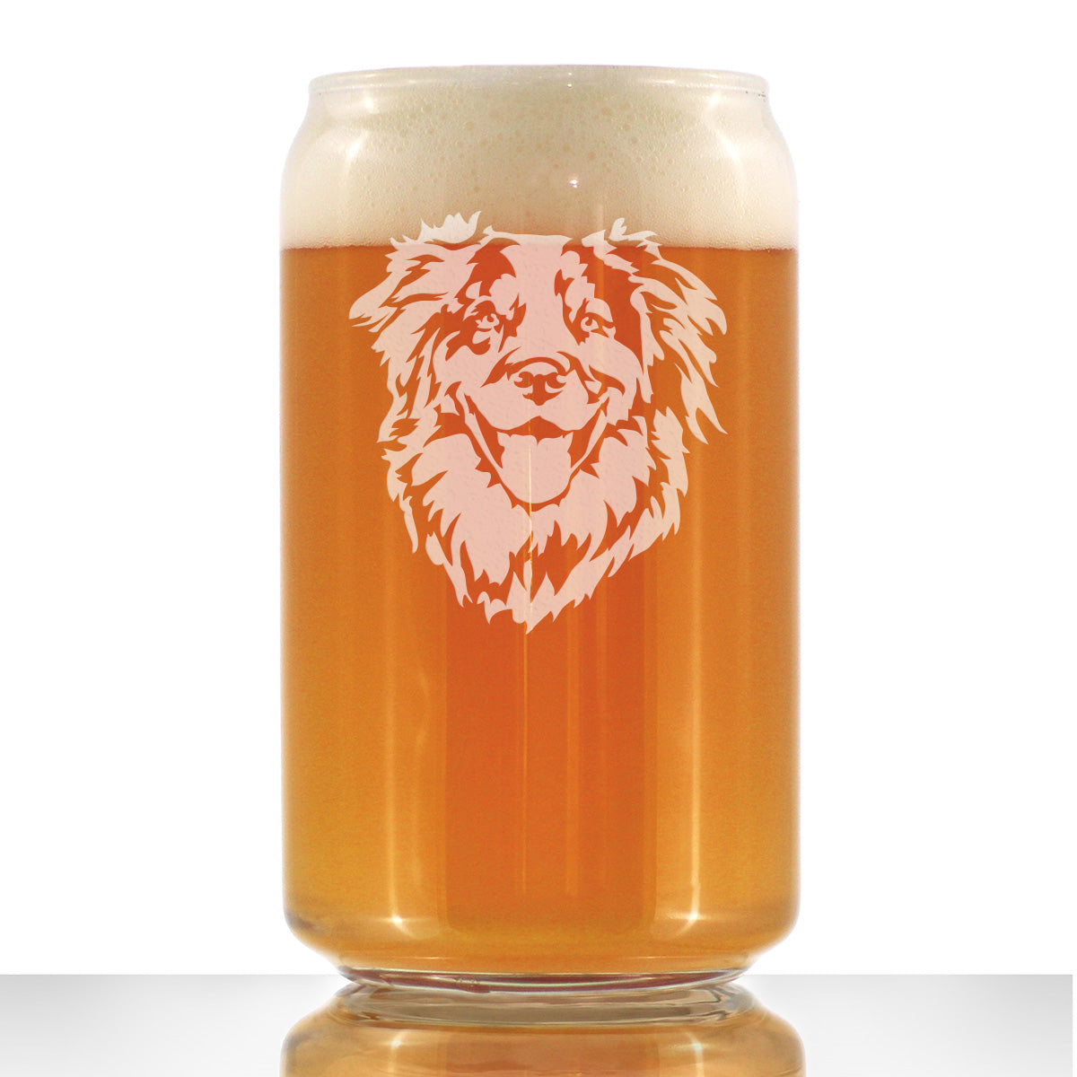 Australian Shepherd Face Beer Can Pint Glass - Unique Dog Themed Decor and Gifts for Moms &amp;amp; Dads of Aussies- 16 Oz