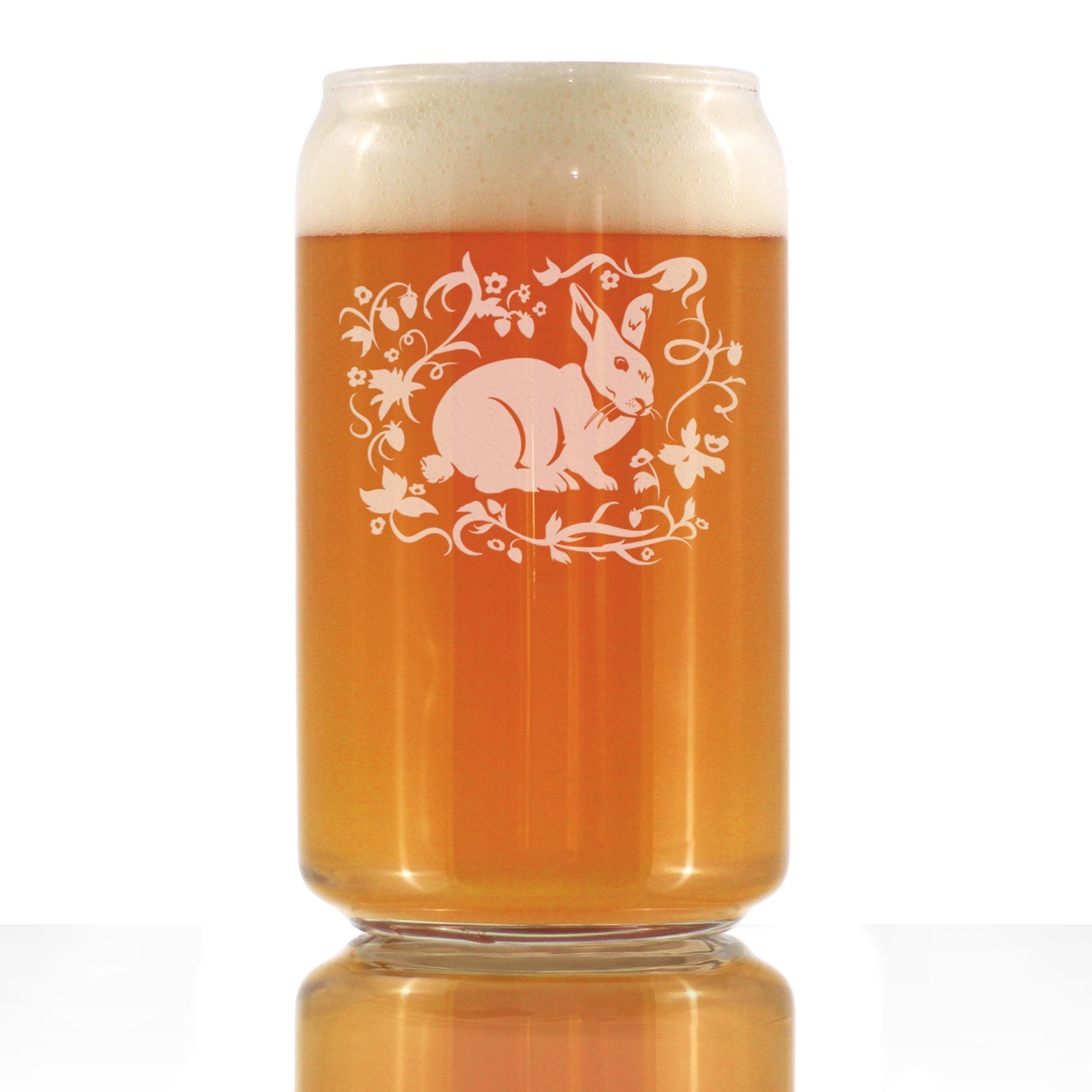 Berry Patch Bunny Rabbit - Beer Can Pint Glass - Hand Engraved Gifts for Men &amp;amp; Women That Love Bunnies