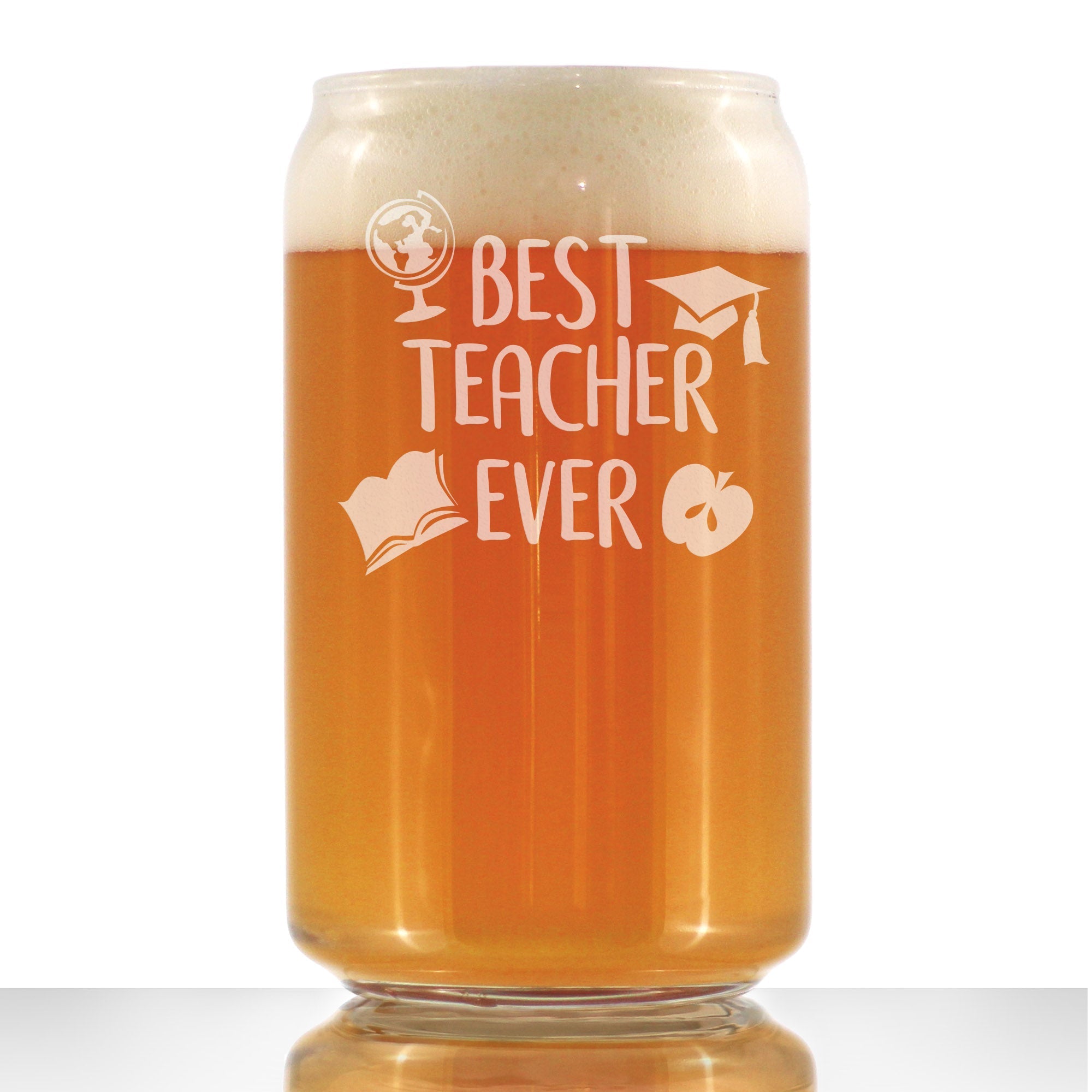 Best Teacher Ever - Beer Can Pint Glass - Cute Funny Teacher Gifts for Women &amp;amp; Men - Fun School Decor - 16 oz Glasses
