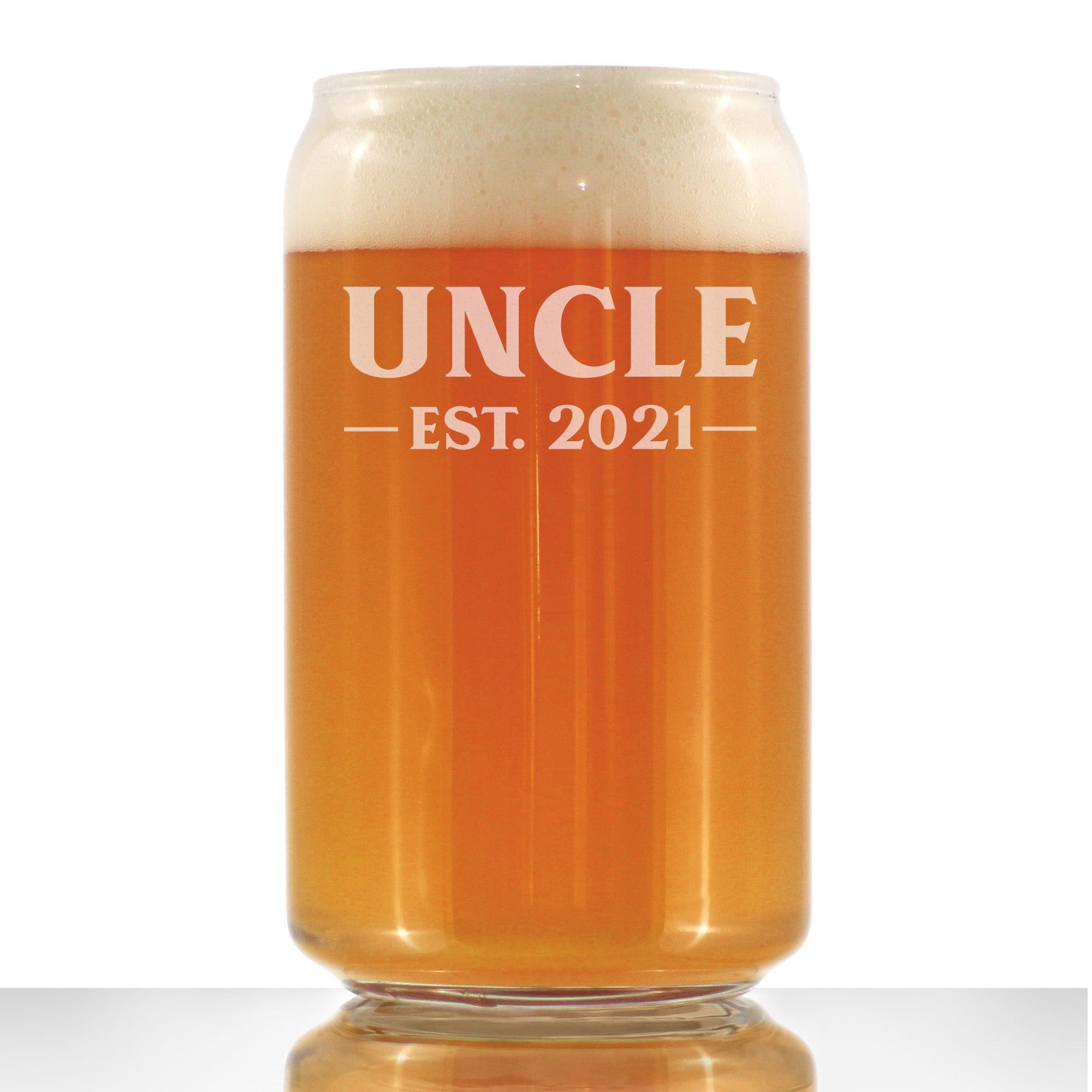 Uncle Est 2021 - Beer Can Pint Glass Gift for First Time Uncles - Bold 16 Oz Glasses