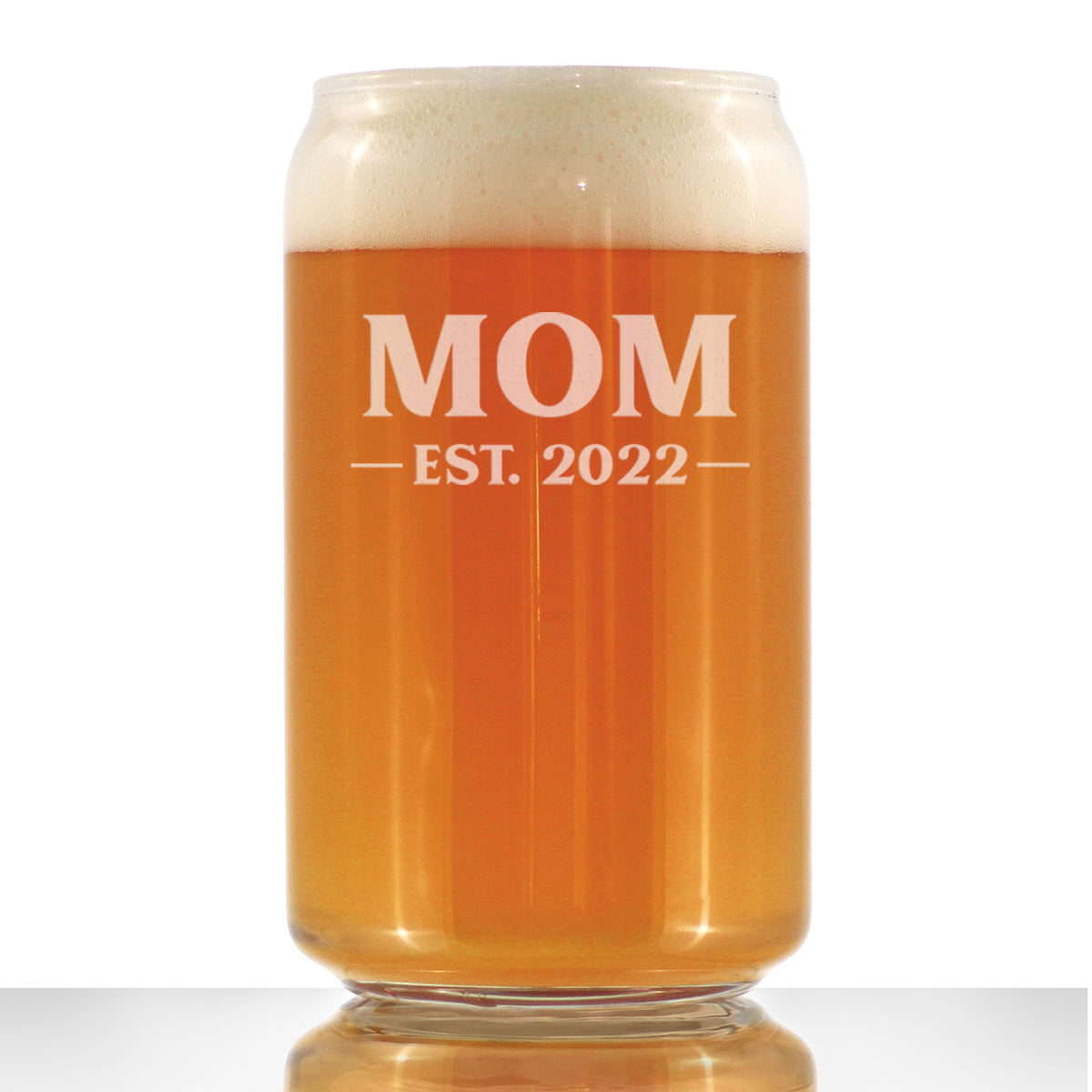 Mom Est 2022 - New Mother Beer Can Pint Glass Gift for First Time Parents - Bold 16 Oz Glasses