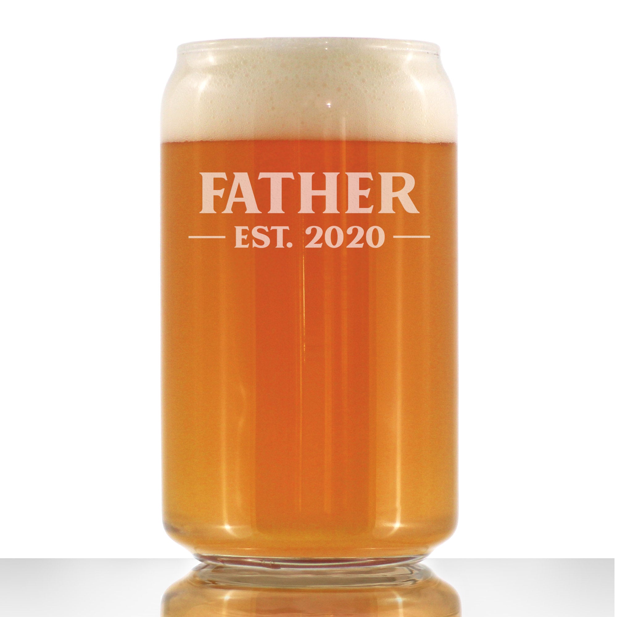 Father Est 2020 - New Dads Beer Can Pint Glass Gift for First Time Father - Bold Large 16 Oz Drinking Glasses