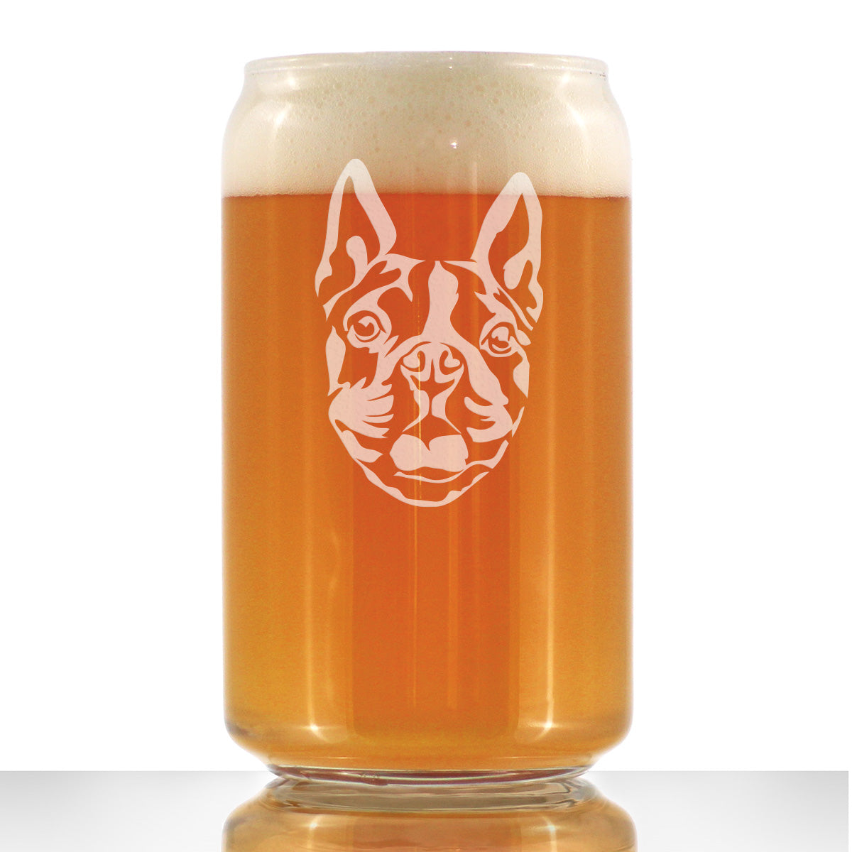 Boston Terrier Face Beer Can Pint Glass - Unique Dog Themed Decor and Gifts for Moms &amp;amp; Dads of Boston Terriers - 16 Oz