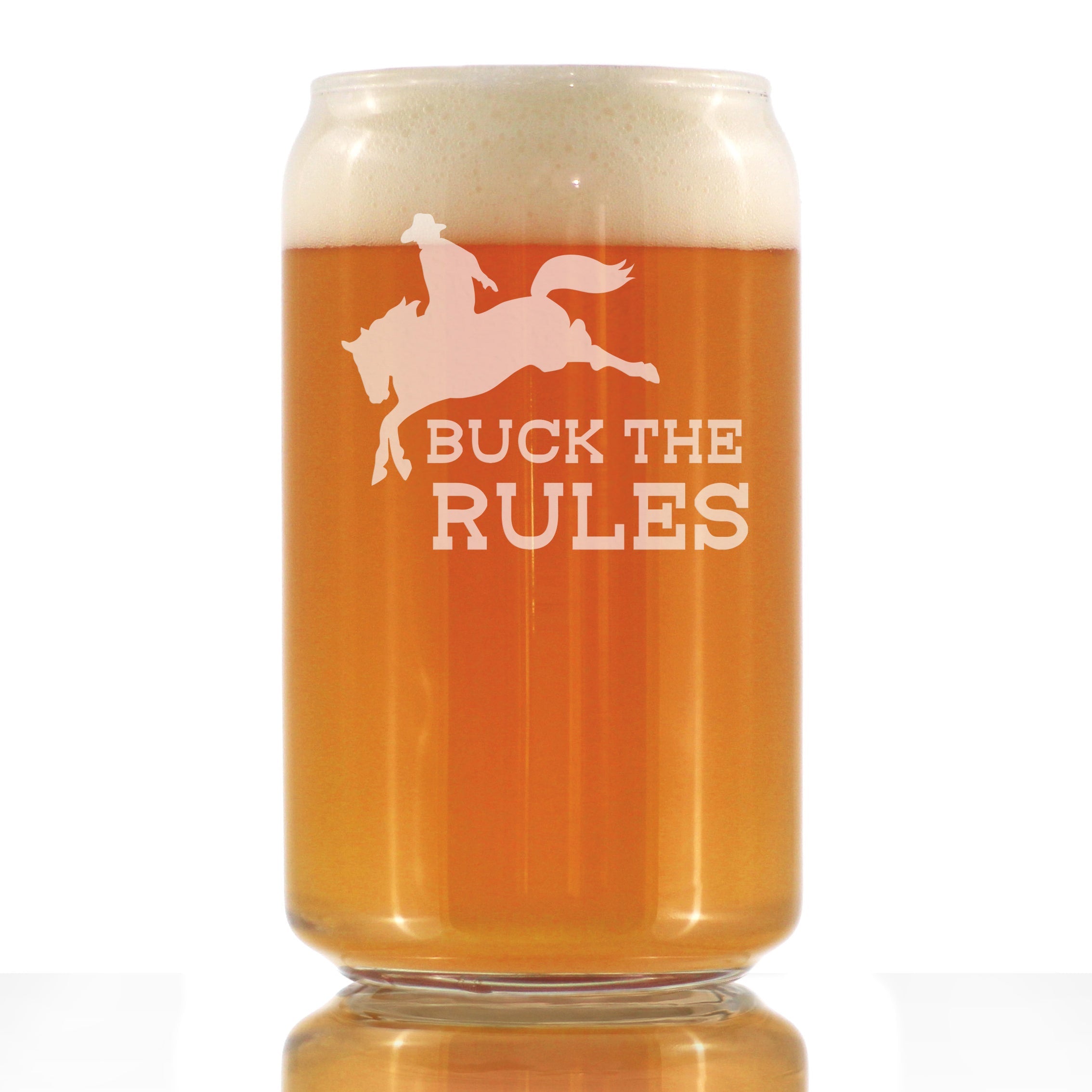 Buck the Rules - Funny Horse Beer Can Pint Glass Gifts for Men &amp;amp; Women - Fun Unique Equestrian Decor