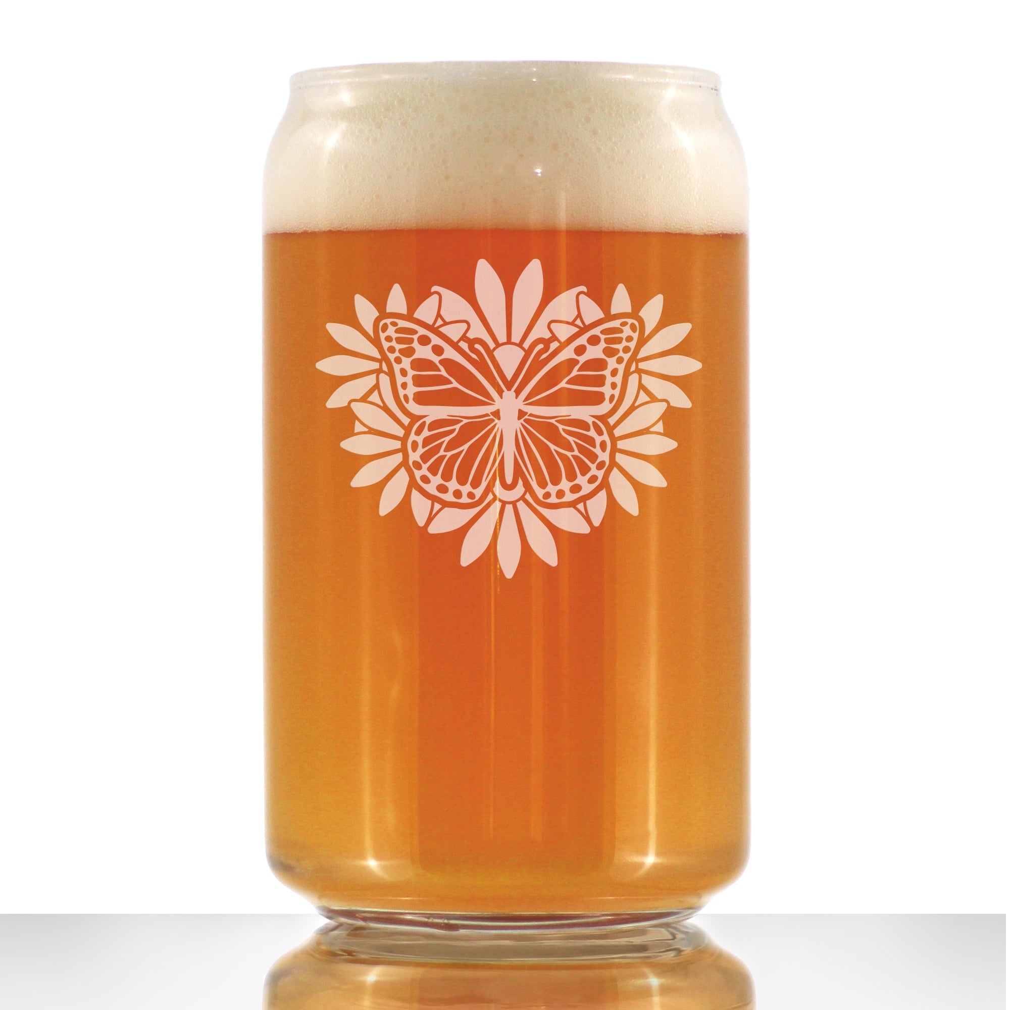 Monarch Butterfly Beer Can Pint Glass - Floral Decor and Outdoorsy Gifts for Gardeners - 16 oz Glasses