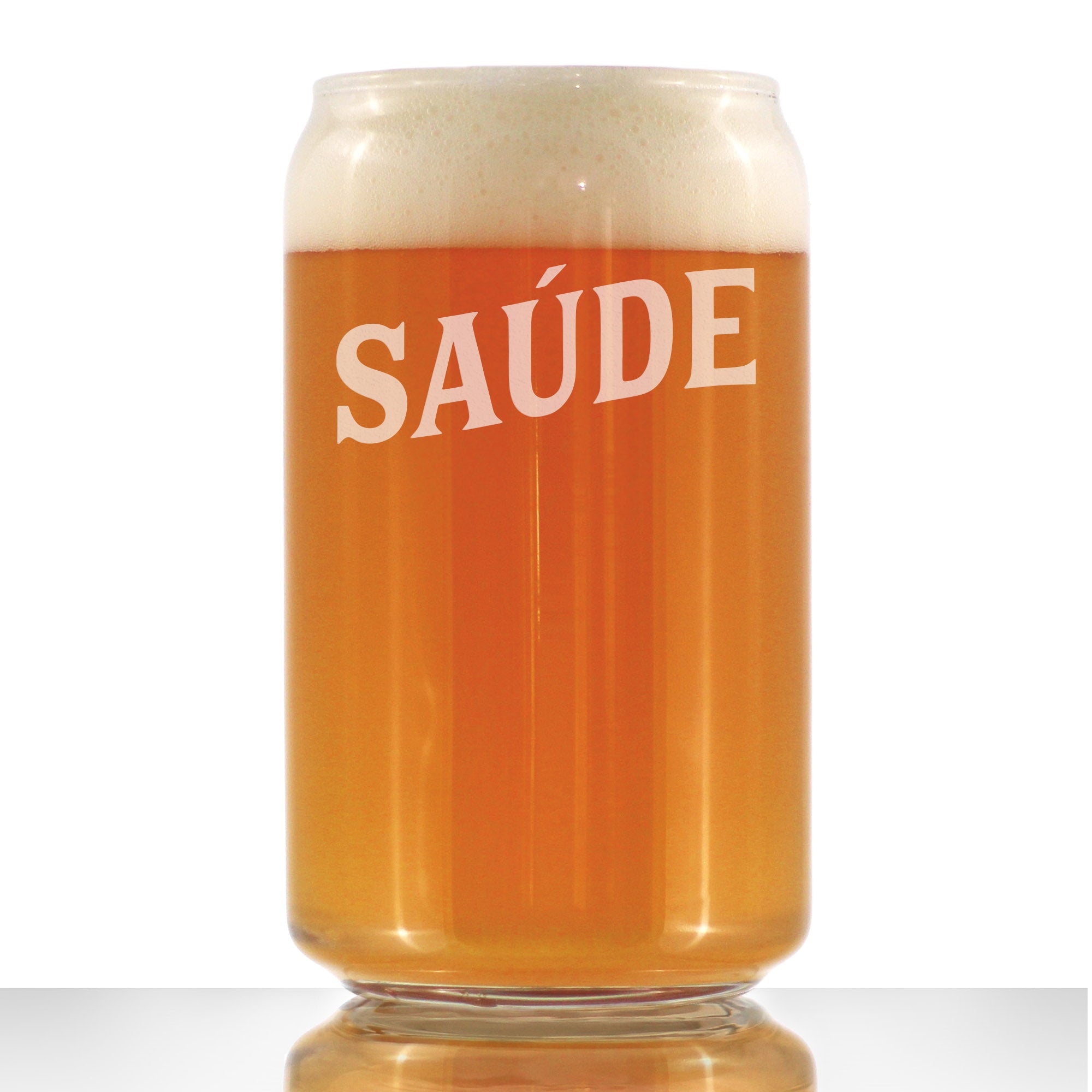 Saude - Portuguese Cheers - Beer Can Pint Glass - Cute Brazil Themed Gifts or Party Decor for Women and Men - 16 Oz