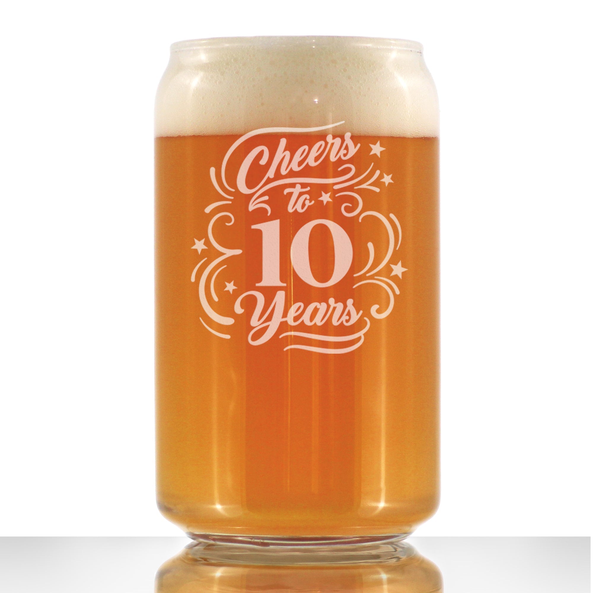 Cheers to 10 Years - Beer Can Pint Glass Gifts for Women &amp;amp; Men - 10th Anniversary Party Decor - 16 Oz Glass