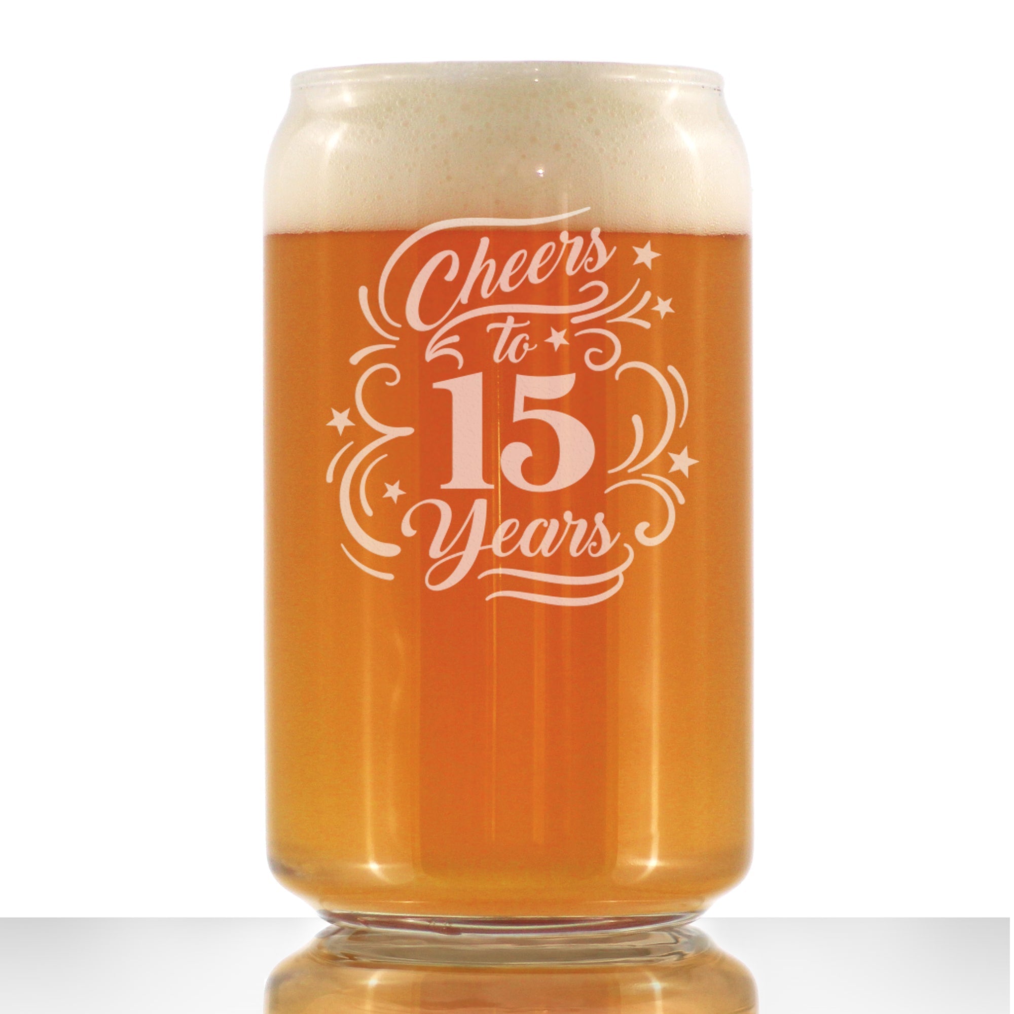 Cheers to 15 Years - Beer Can Pint Glass Gifts for Women &amp;amp; Men - 15th Anniversary Party Decor - 16 Oz Glasses