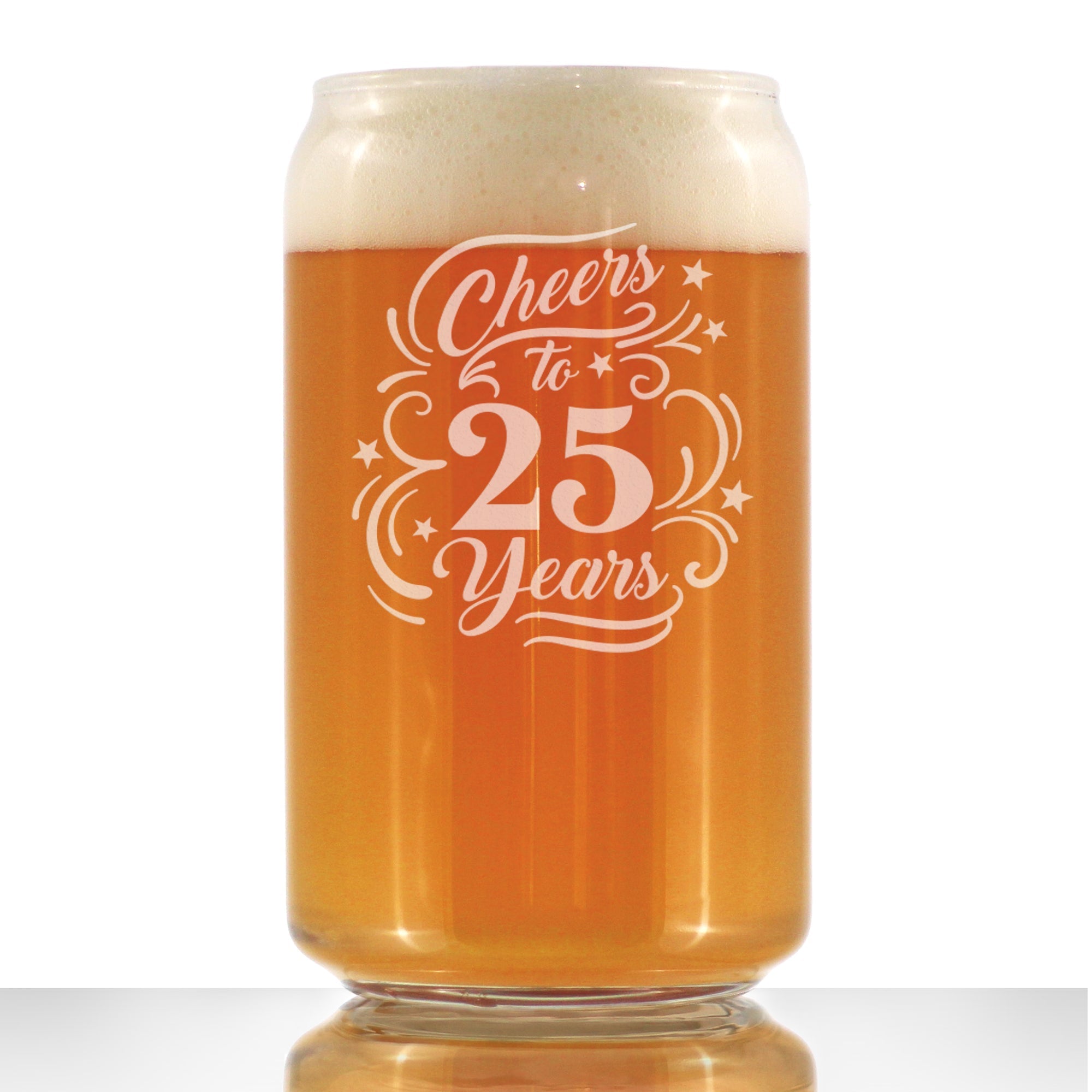 Cheers to 25 Years - Beer Can Pint Glass Gifts for Women &amp;amp; Men - 25th Anniversary Party Decor - 16 Oz Glasses