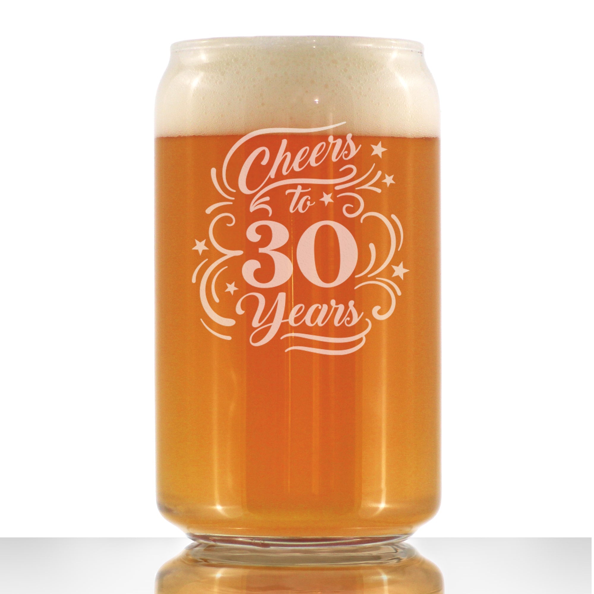 Cheers to 30 Years - Beer Can Pint Glass Gifts for Women &amp;amp; Men - 30th Anniversary Party Decor - 16 Oz Glasses