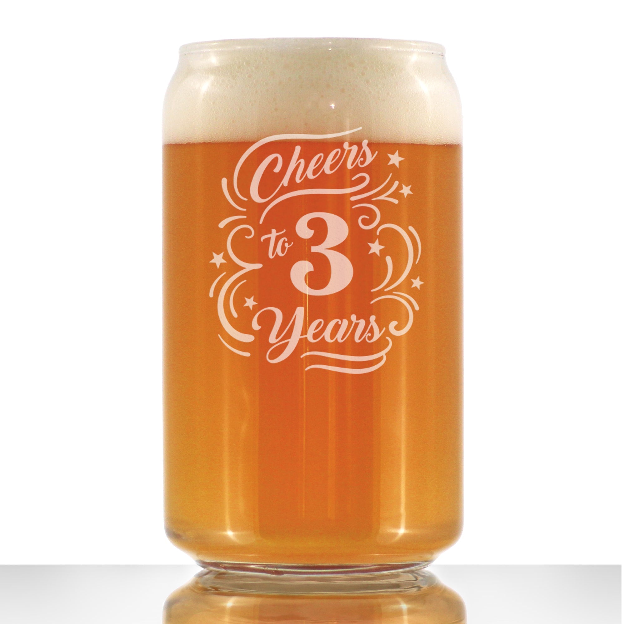 Cheers to 3 Years - Beer Can Pint Glass Gifts for Women &amp;amp; Men - 3rd Anniversary Party Decor - 16 Oz Glasses