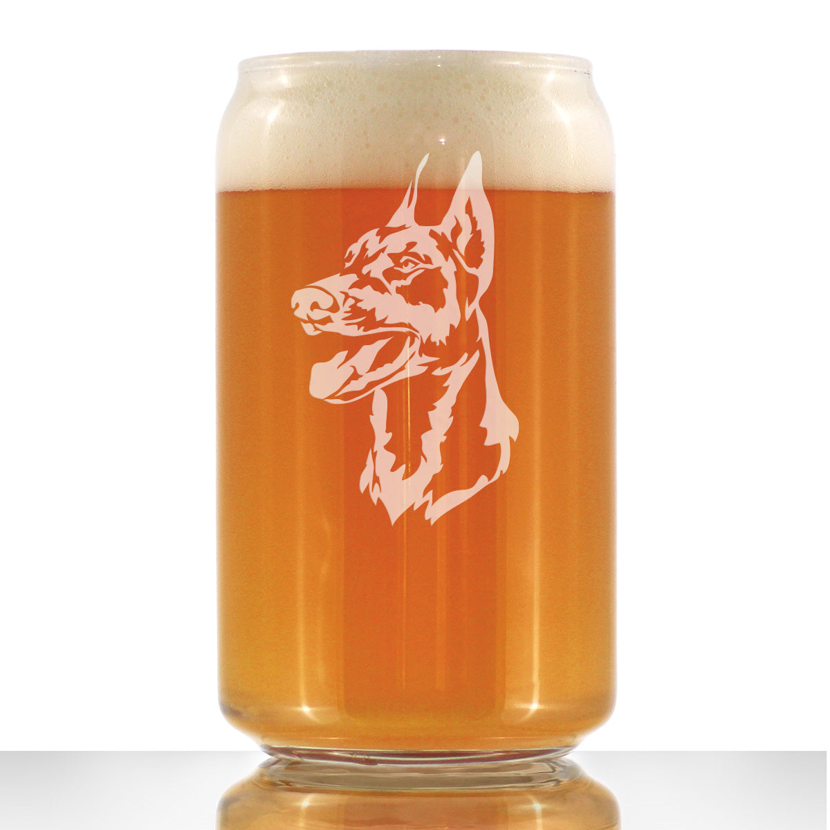 Doberman Face Beer Can Pint Glass - Unique Dog Themed Decor and Gifts for Moms &amp;amp; Dads of Pinscher Dobermans - 16 Oz