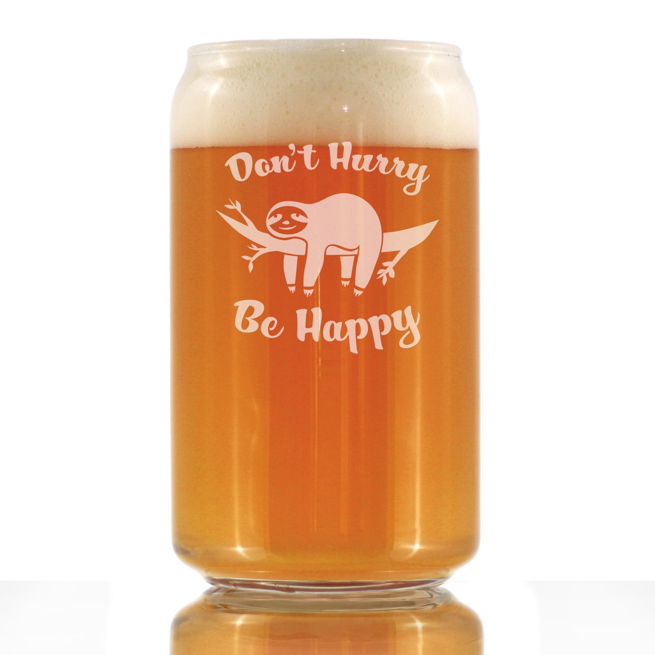 Don&amp;#39;t Hurry Be Happy - Beer Can Pint Glass - Funny Sloth Gifts for Men &amp;amp; Women - Unique Sloth Drinking Decor
