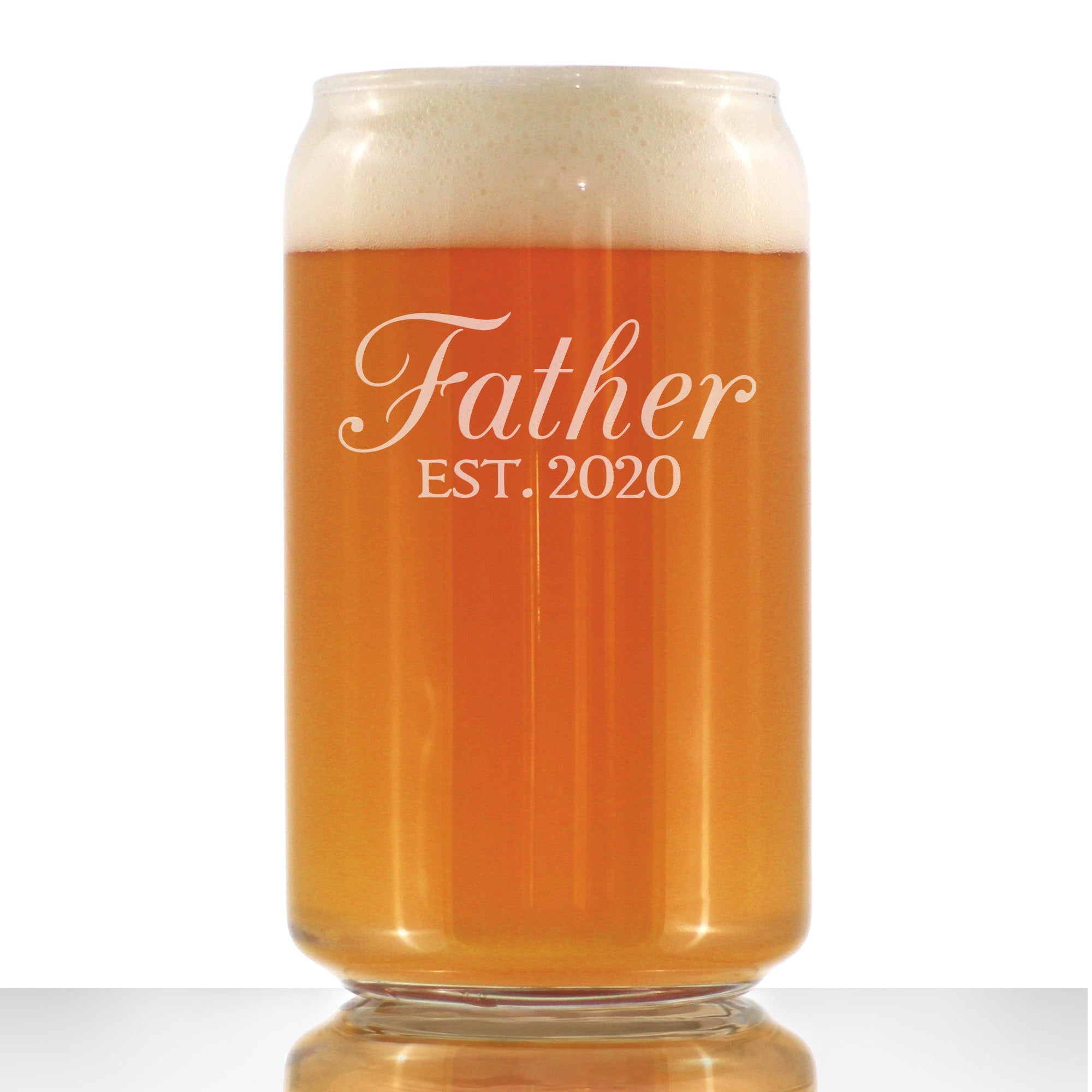 Father Est 2020 - New Dads Beer Can Pint Glass Gift for First Time Father - Decorative Large 16 Oz Drinking Glasses