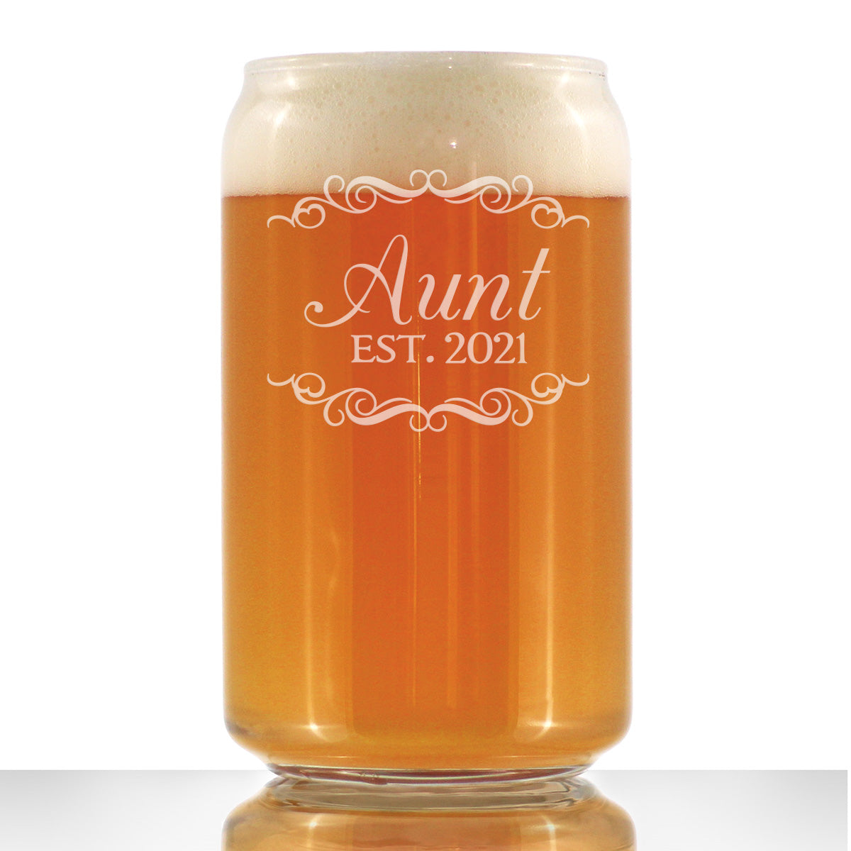 Aunt Est 2021 - New Aunties Beer Can Pint Glass Gift for First Time Aunts - Decorative 16 Oz Glasses