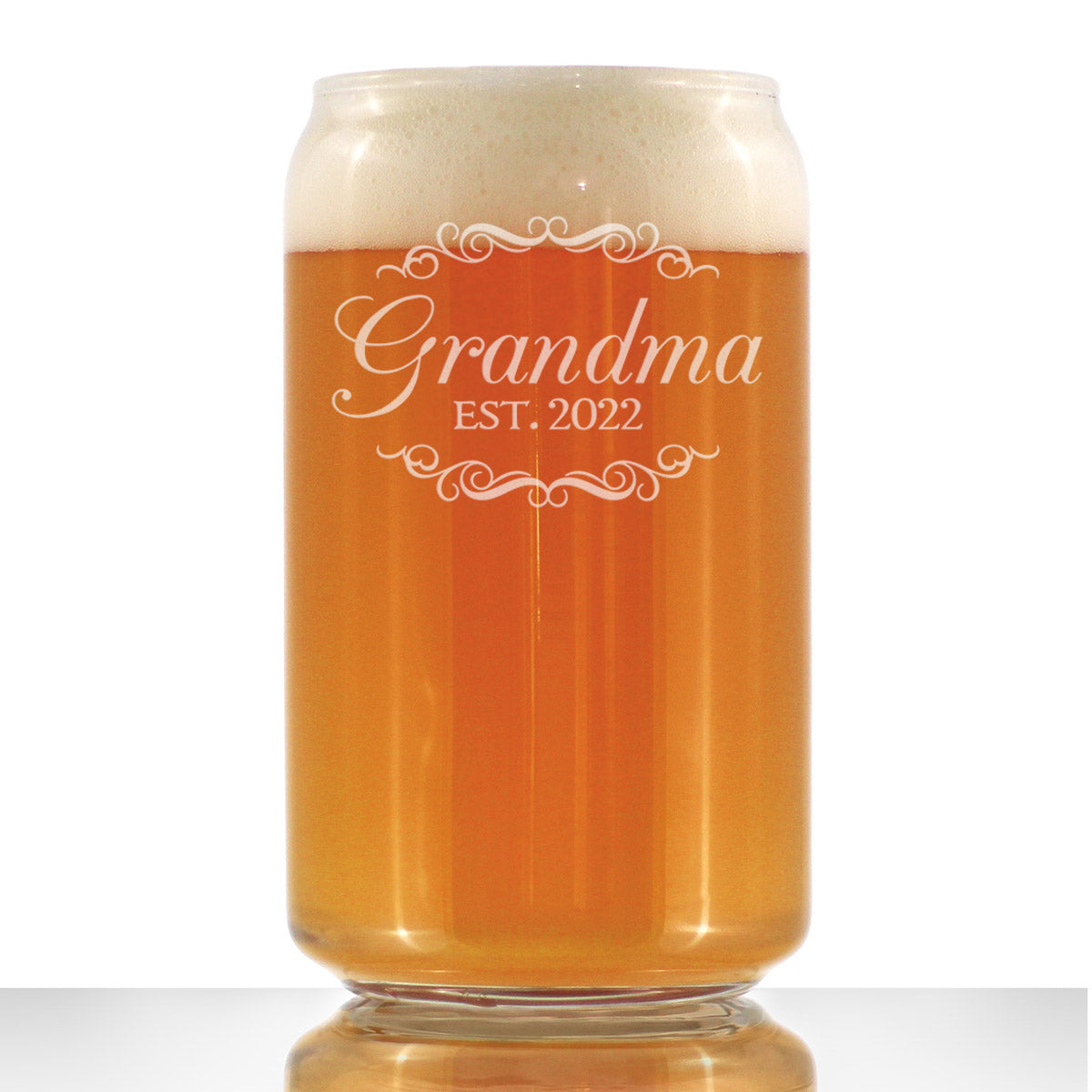 Grandma Est 2022 - New Grandmother Beer Can Pint Glass Gift for First Time Grandparents - Decorative 16 Oz Glasses