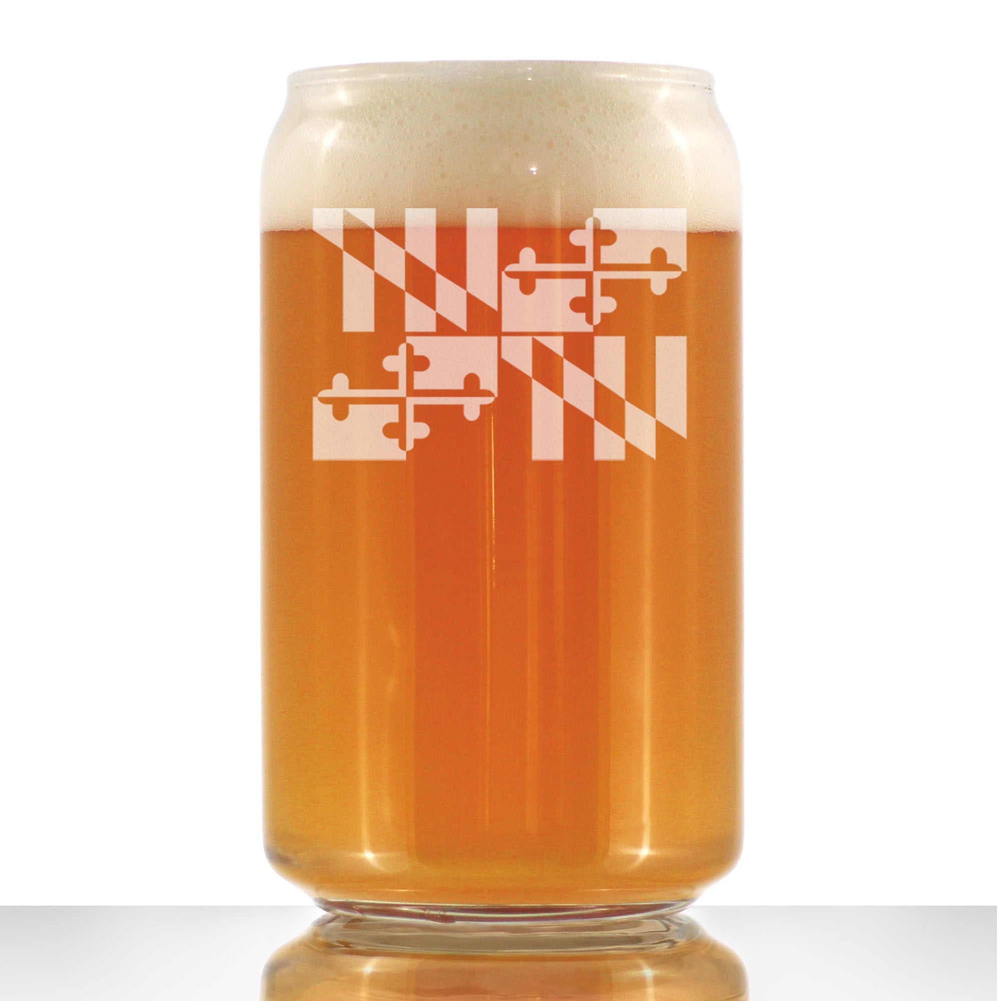 Maryland Flag - Cute Maryland State Flag Beer Can Pint Glass, Large 16 Ounce Size, Etched Sayings, Gift for Marylander