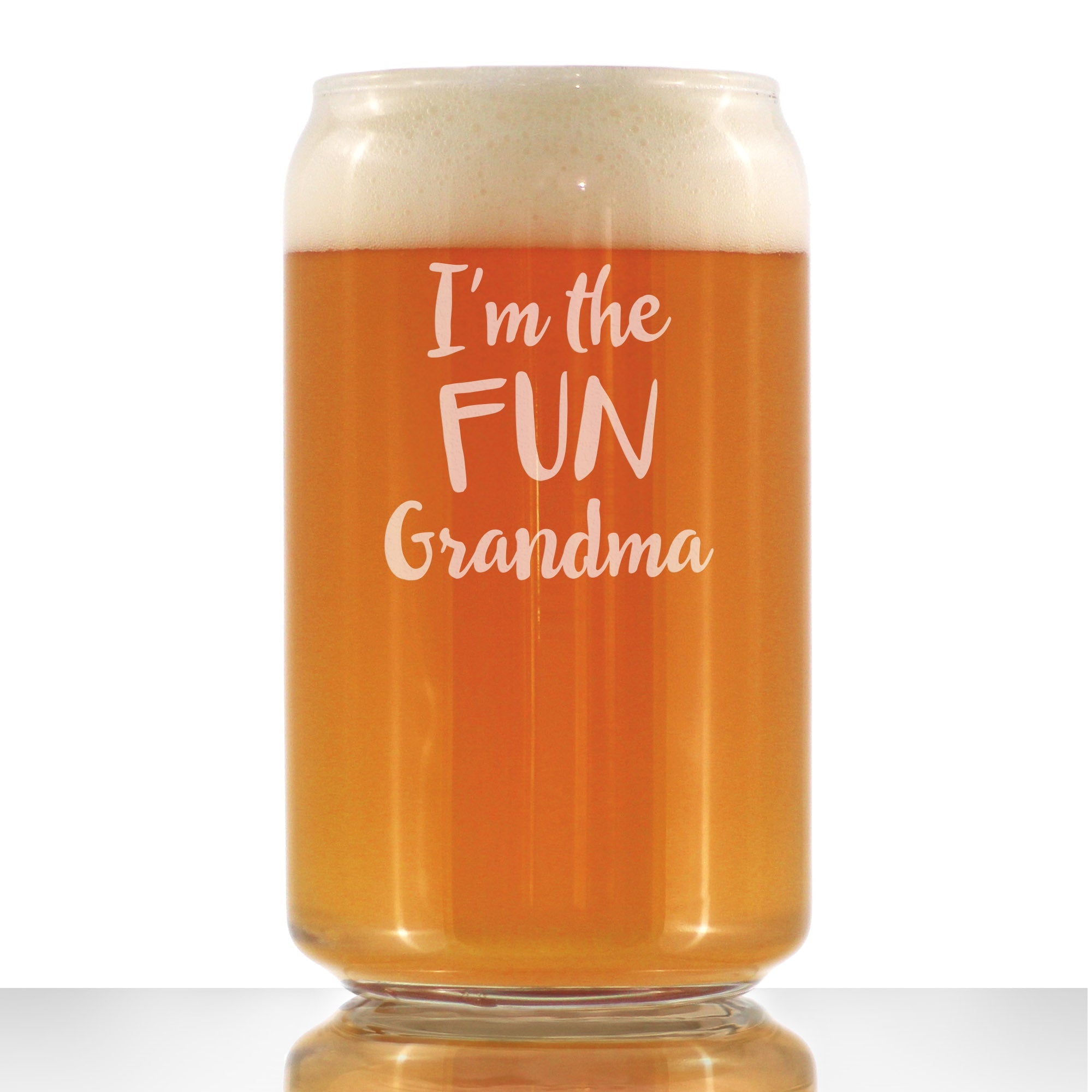 Fun Grandma - Funny Beer Can Pint Glass Gift for Grandmothers - Cute Engraved Glasses for Grandparents - 16 oz