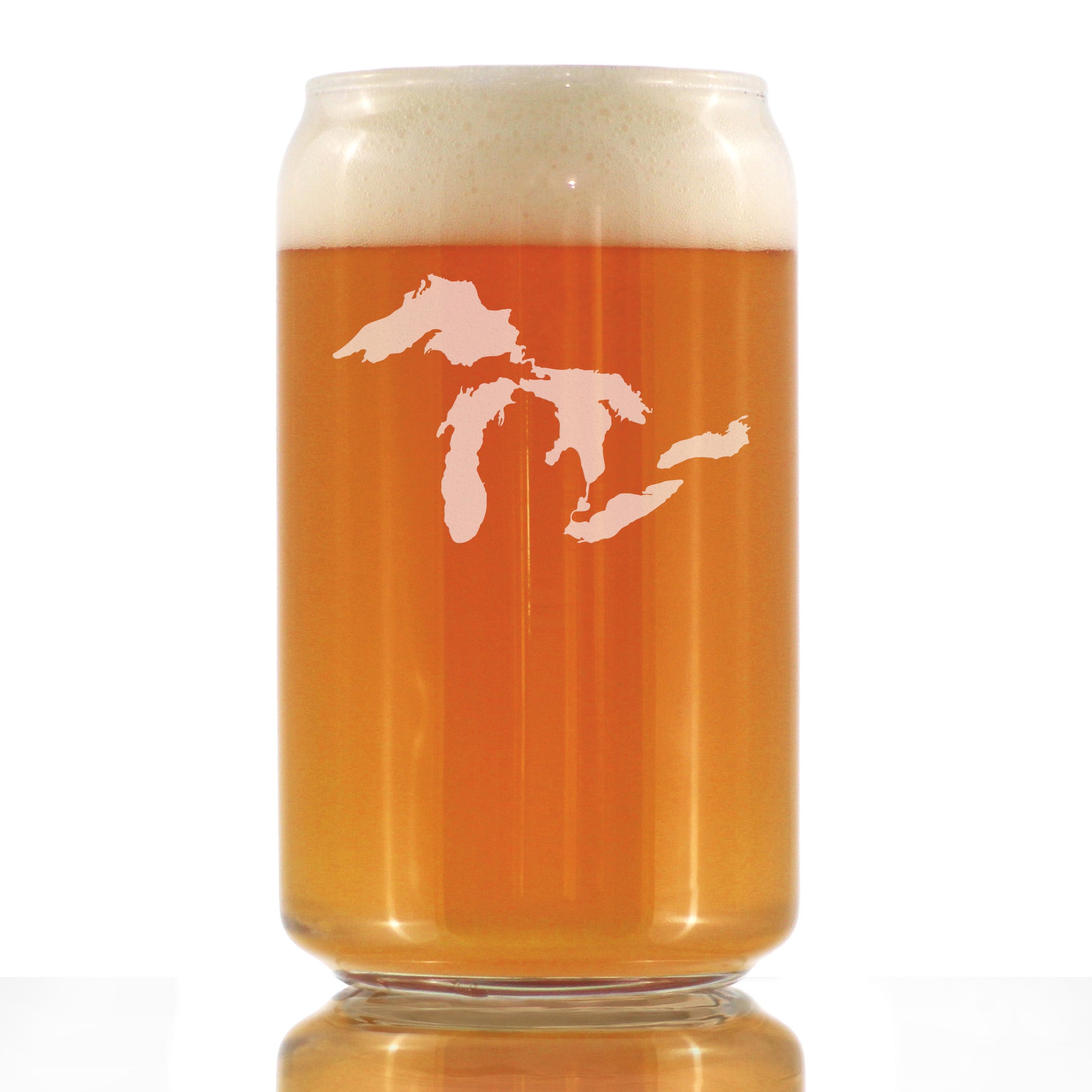 Great Lakes Map Beer Can Pint Glass Gift for Beer Drinking Men &amp;amp; Women - 16 oz Glassware - Unique Engraved Barware Gifts