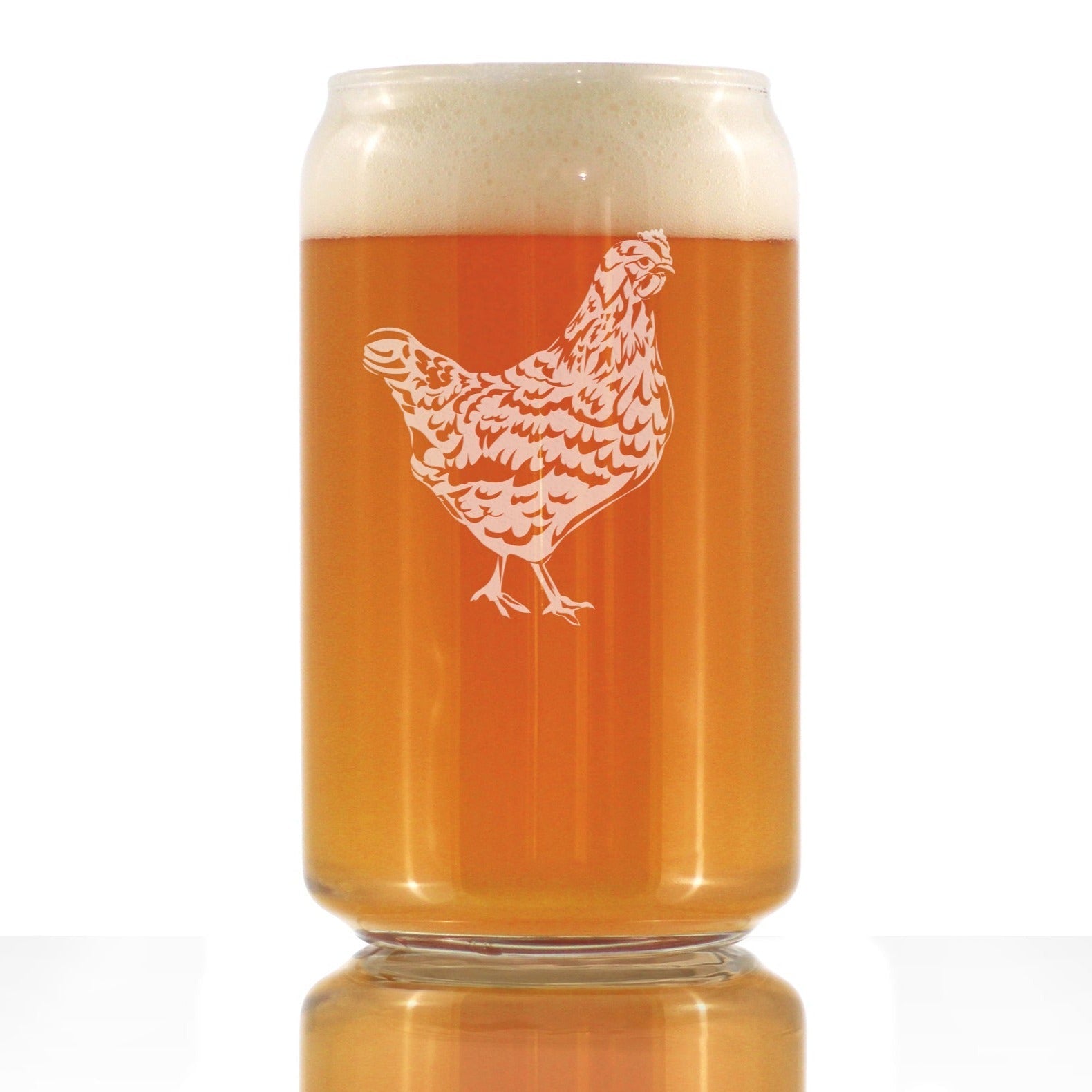 Hen - Cute Funny Beer Can Pint Glass, Etched Sayings - Cute Farmhouse Decor Gifts for Lovers of Hens, Chickens, and Beer