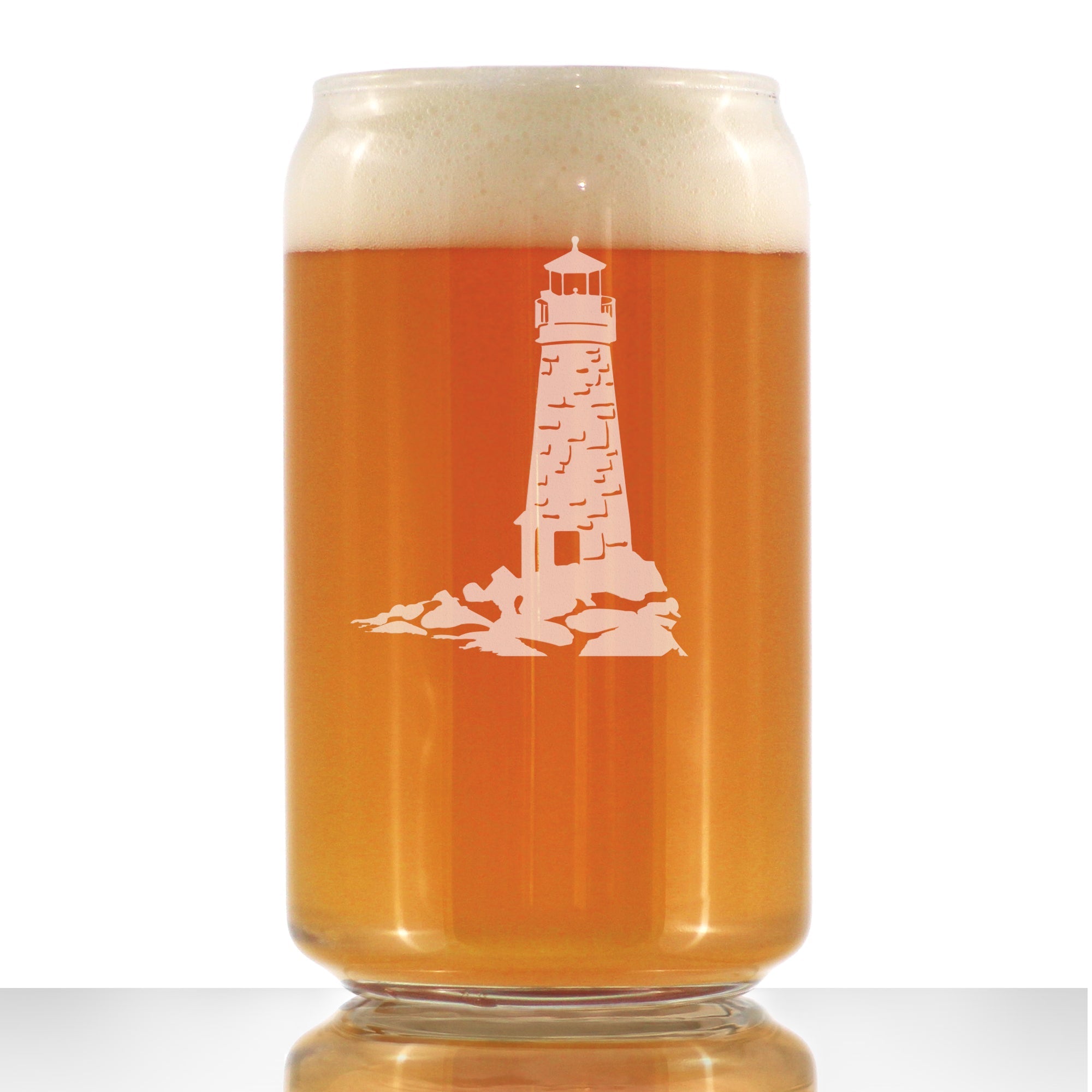 Lighthouse Beer Can Pint Glass - Nautical Themed Decor and Gifts for Beach Lovers - 16 oz Glasses