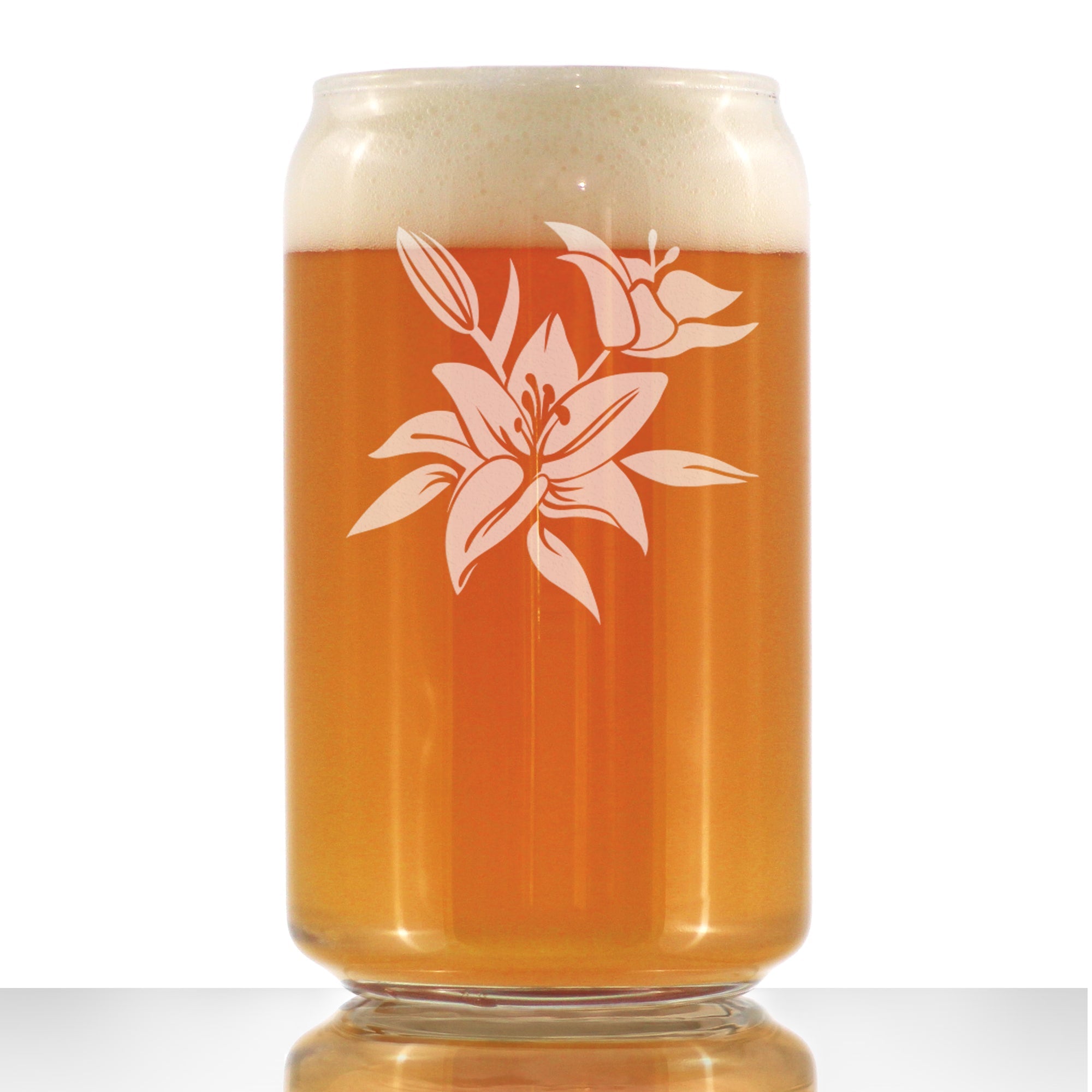 Lily Beer Can Pint Glass - Floral Themed Decor and Gifts for Flower Lovers - 16 oz Glasses