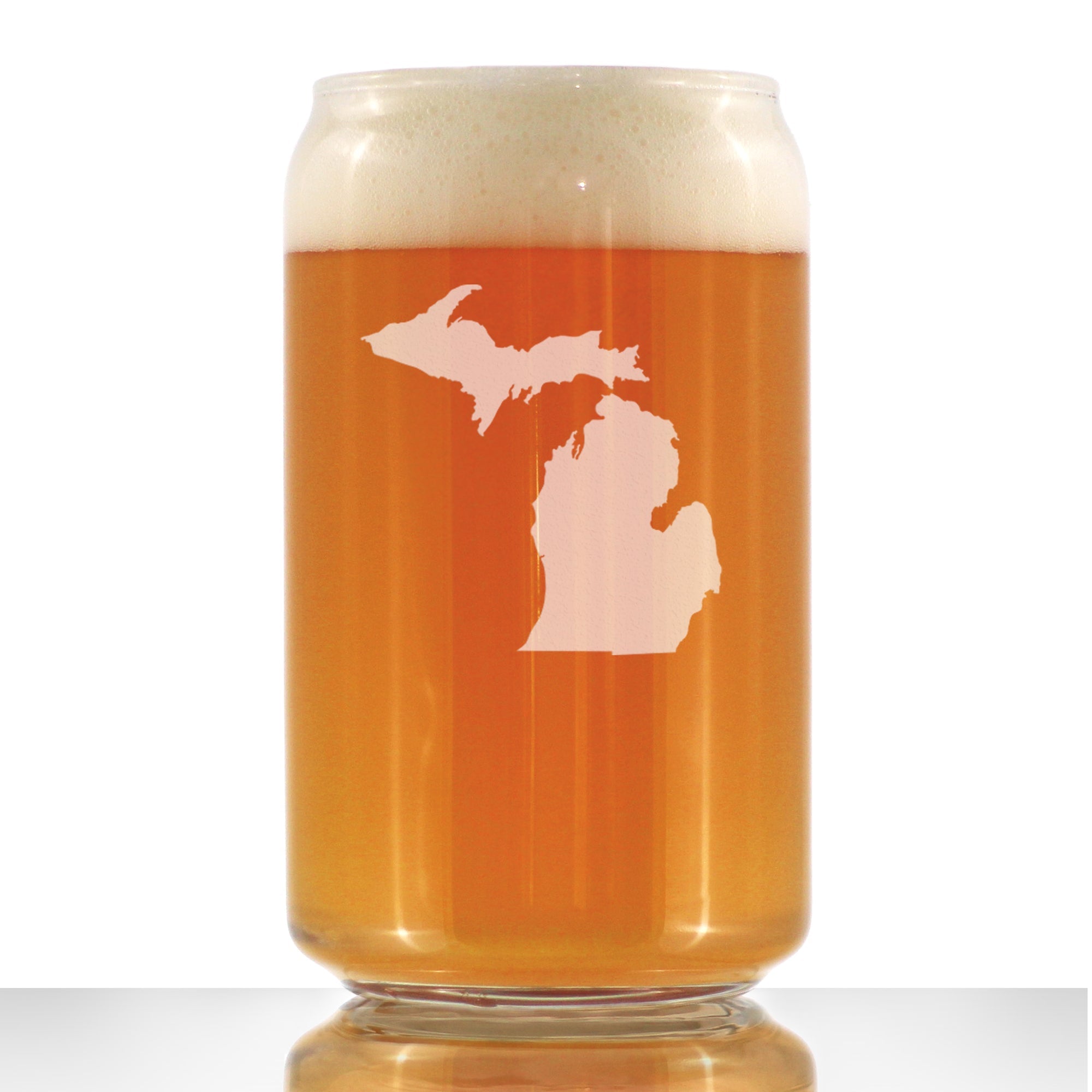 Michigan State Outline Beer Can Pint Glass - State Themed Drinking Decor and Gifts for Michigander Women &amp;amp; Men - 16 Oz Glasses