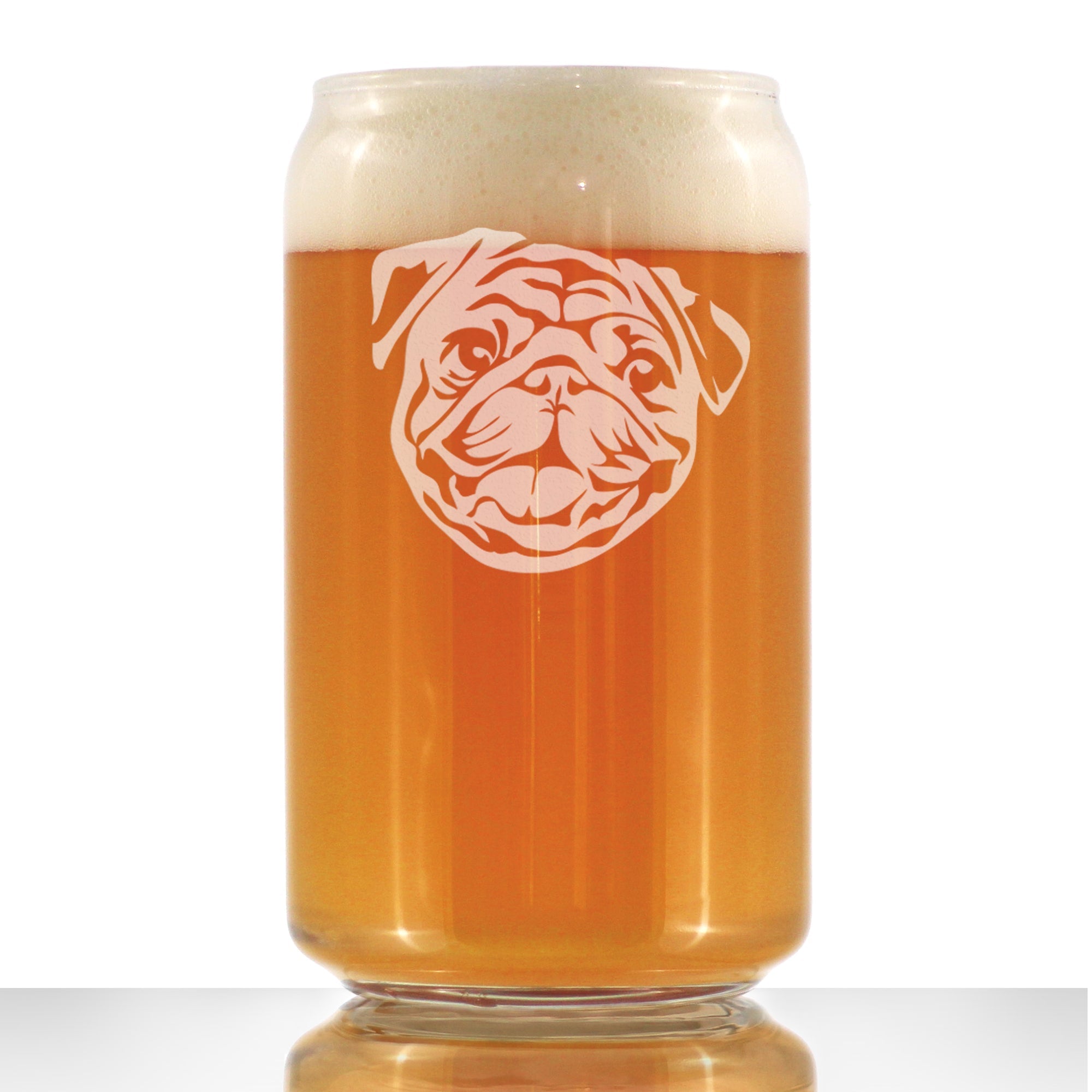 Happy Pug Beer Can Pint Glass - Fun Dog Themed Decor and Gifts for Moms &amp;amp; Dads of Pugs - 16 oz Glasses