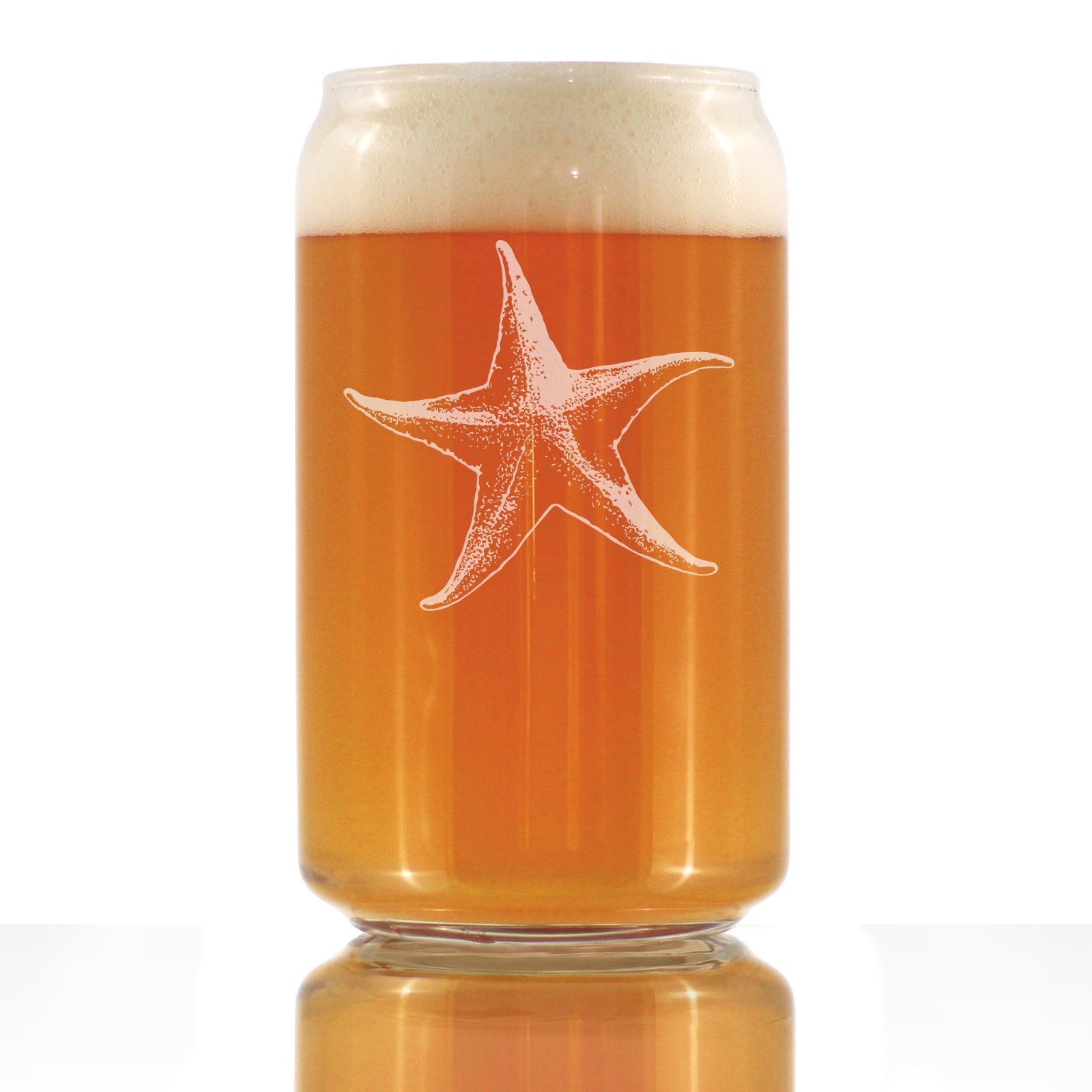 Starfish Beer Can Pint Glass - Beach Themed Decor and Decorative Ocean Glassware Gifts for Women and Men - 16 Oz Glasses