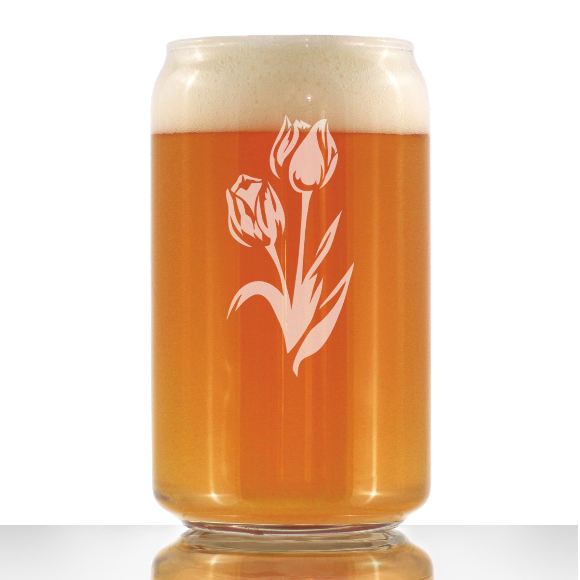 Tulip Beer Can Pint Glass - Floral Themed Decor and Gifts for Flower Lovers - 16 oz Glasses
