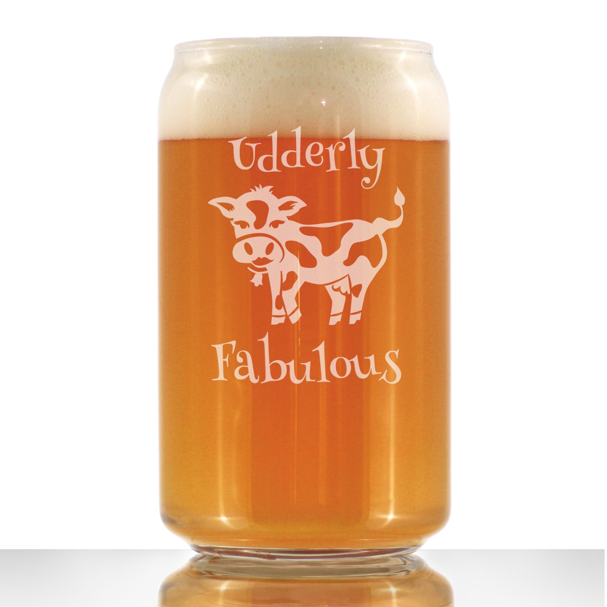 Udderly Fabulous - Beer Can Pint Glass - Funny Cow Gifts for Men &amp;amp; Women - Fun Cow Themed Décor - 16 oz