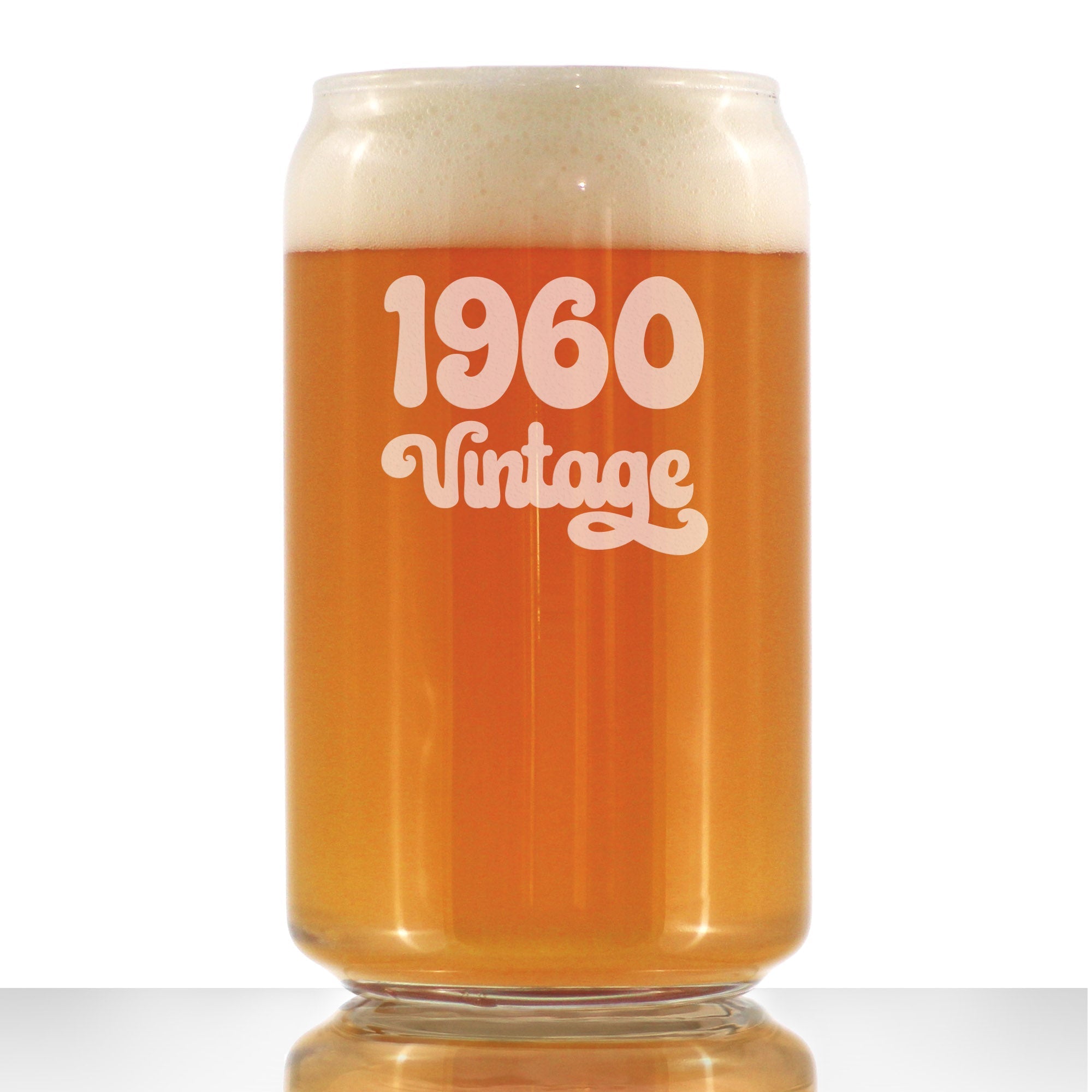 Vintage 1960 - Beer Can Pint Glass - 65th Birthday Gifts for Men or Women Turning 65 - Fun Bday Party Decor - 16 oz