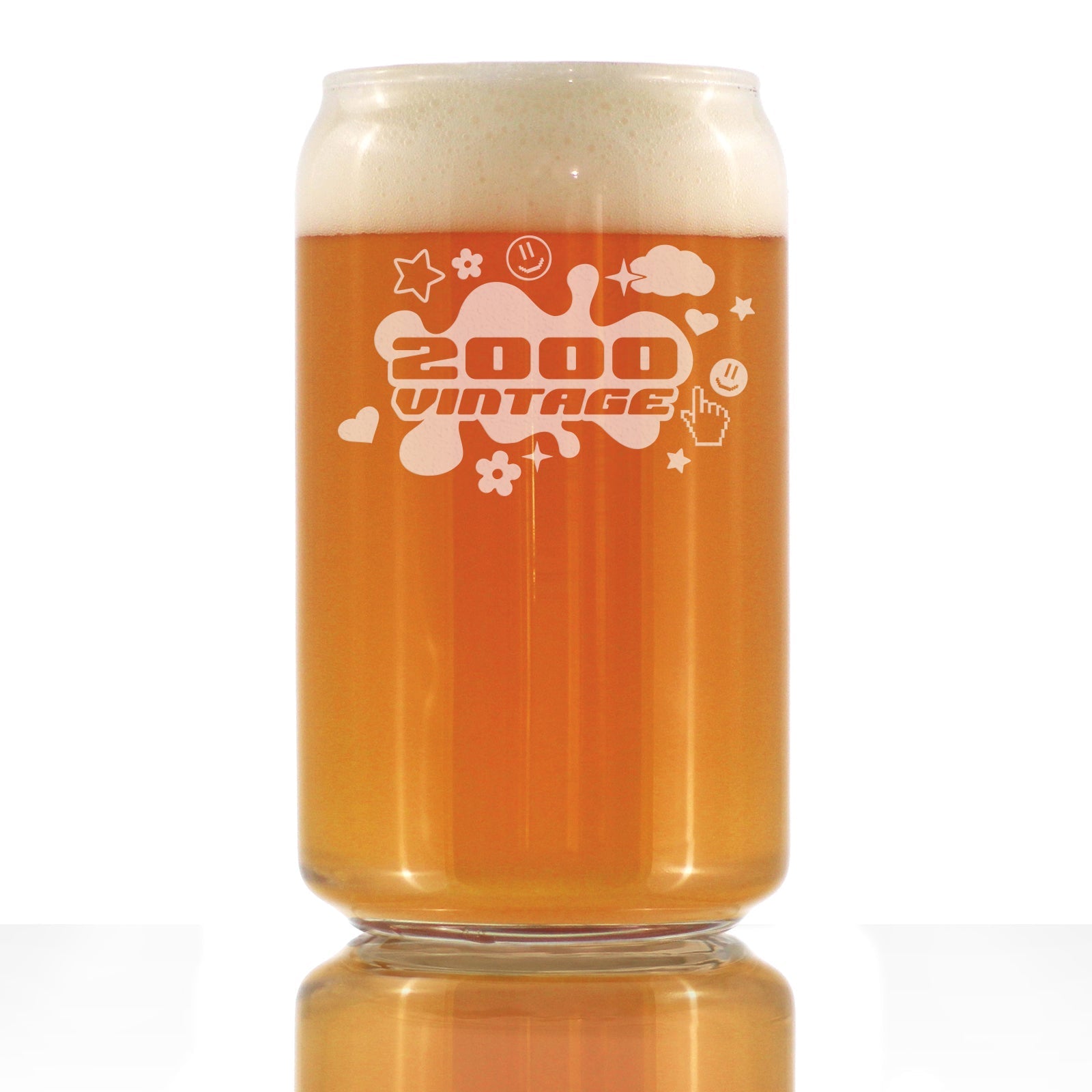 Vintage 2000 - Beer Can Pint Glass - 25th Birthday Gifts for Men or Women Turning 25 - Fun Bday Party Decor - 16 Oz Pint Glasses