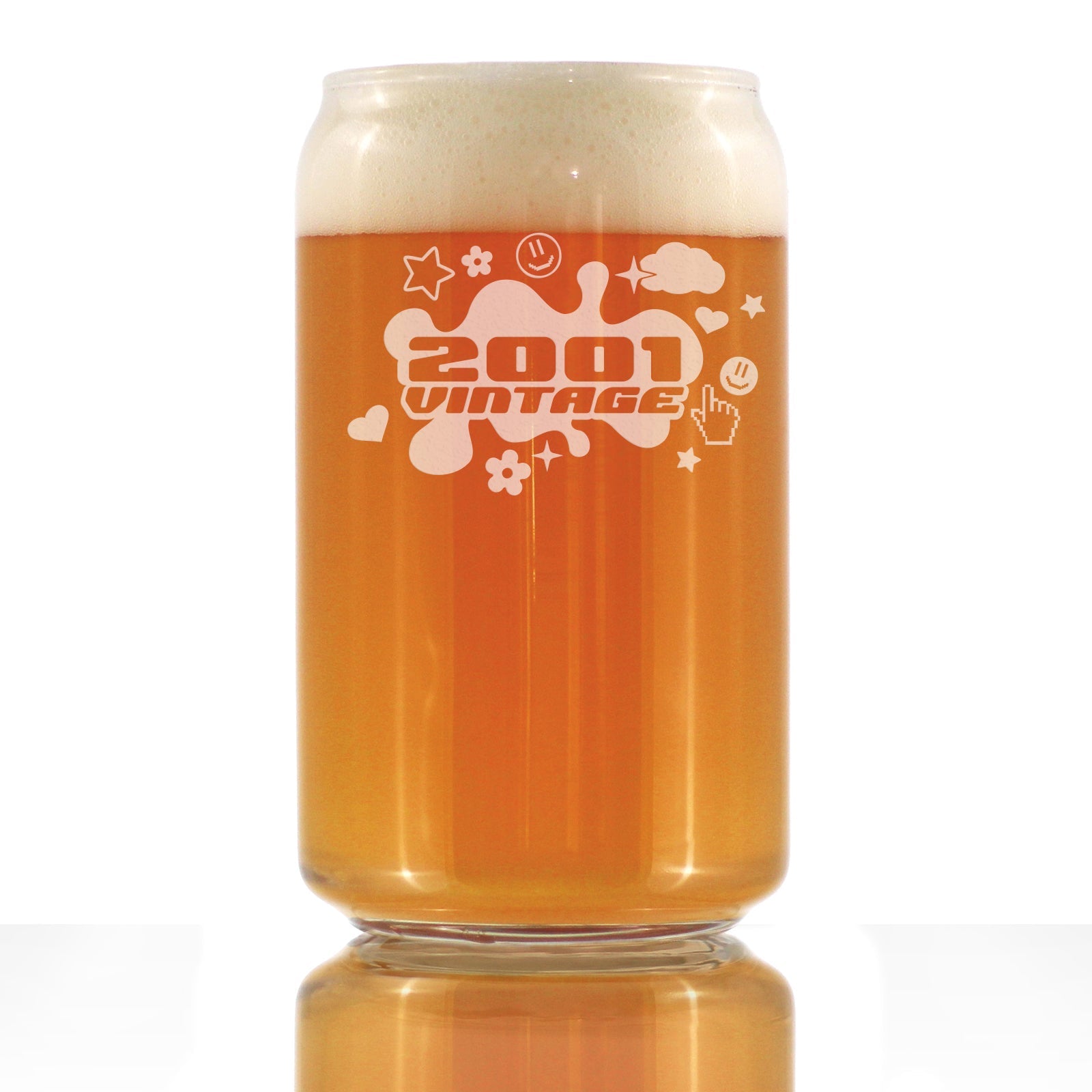 Vintage 2001 - Beer Can Pint Glass - 24th Birthday Gifts for Men or Women Turning 24 - Fun Bday Party Decor - 16 Oz Pint Glasses