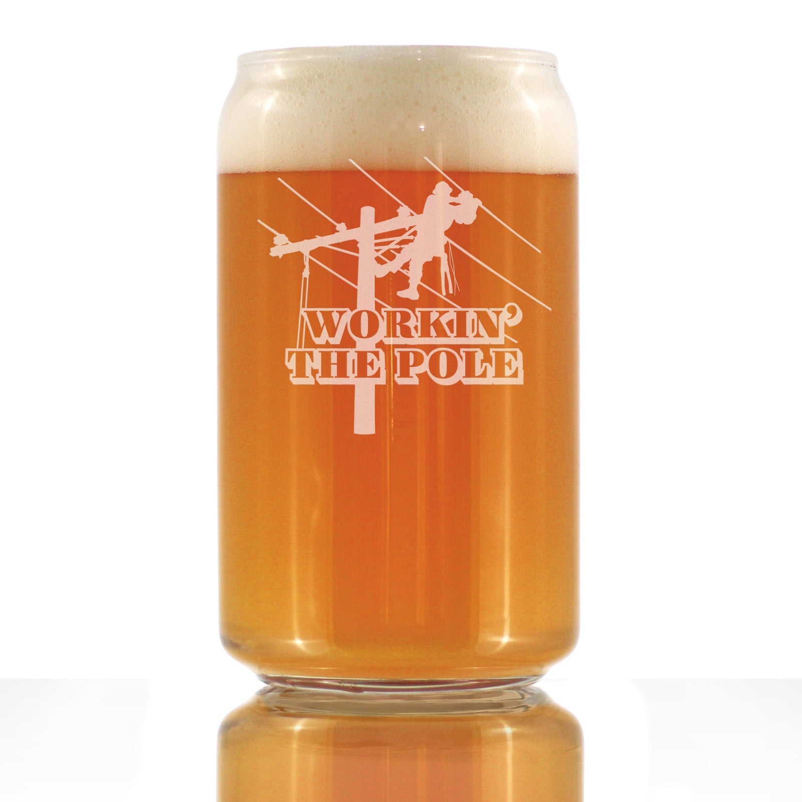 Workin&amp;#39; the Pole Engraved Beer Can Pint Glass, Funny Lineworker Themed Gifts for Men and Women in the Electrical Line Workforce  - 16 oz