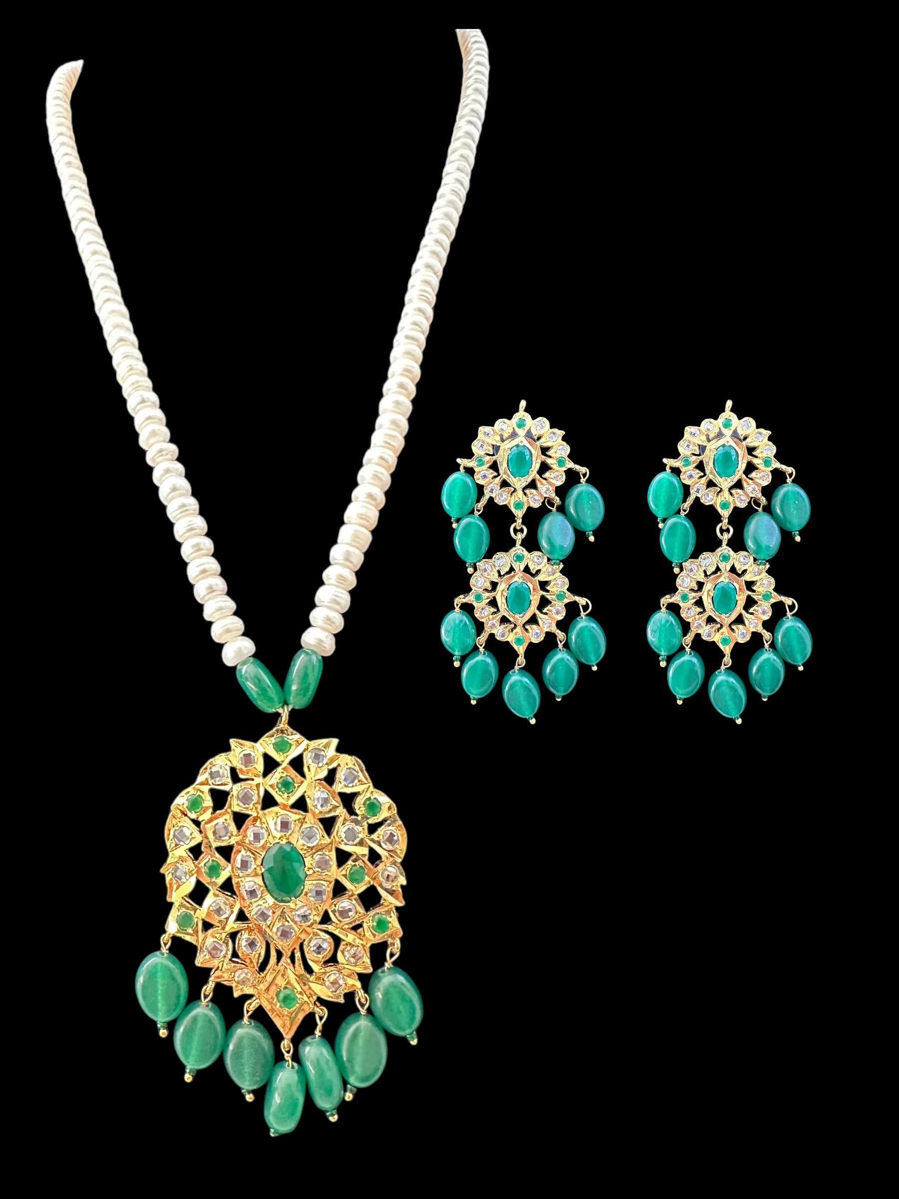 PS490 Neelam freshwater pearl   pendant set  - Green ( READY TO SHIP )