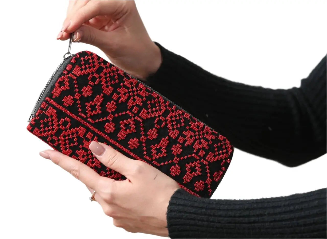 Stylish 2 Zipper Large Embroidered Wallet - Elegant &amp;amp; Functional Design