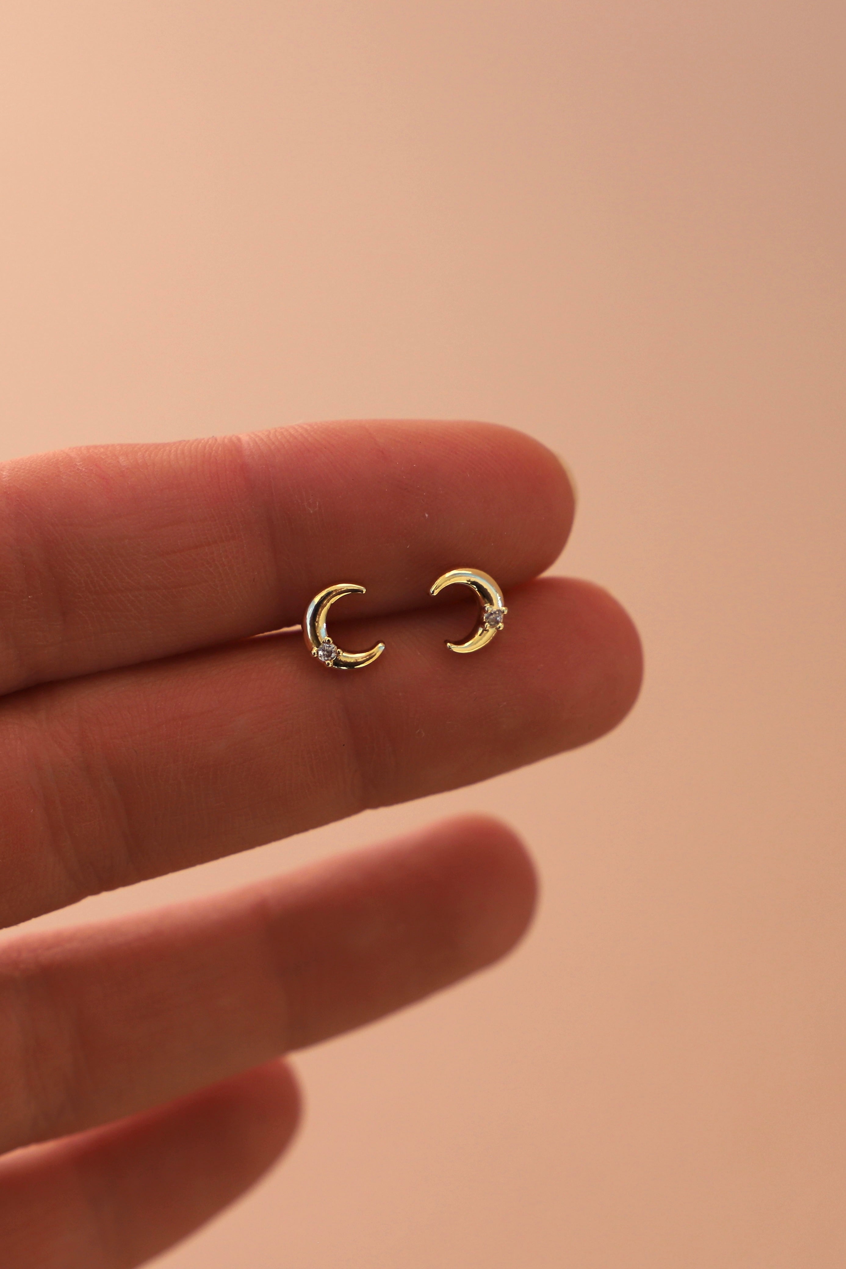 CRESCENT MOON CZ STUDS